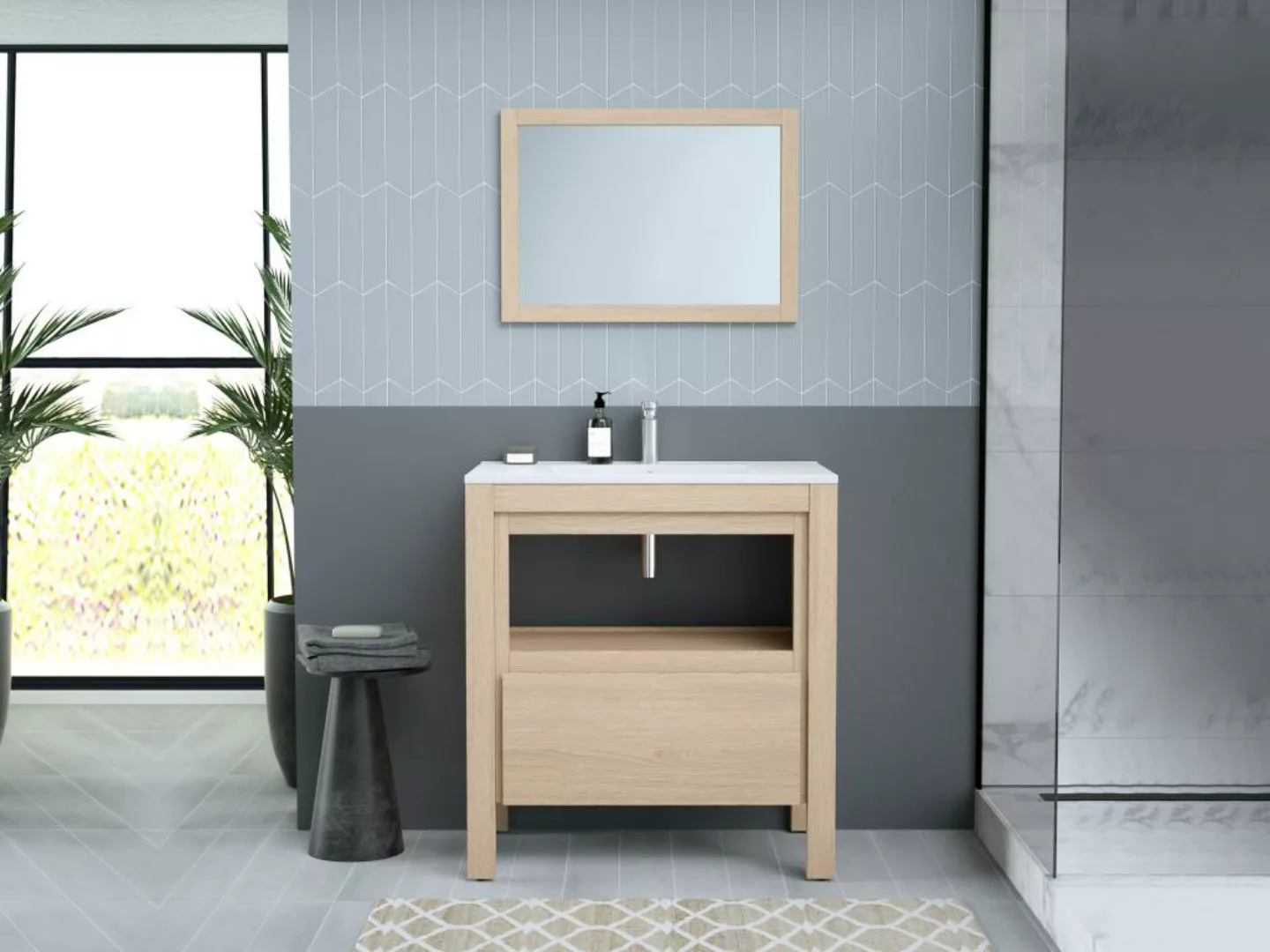 Waschbeckenunterschrank mit Einbauwaschbecken - 80 cm - Eichenholzfurnier - günstig online kaufen