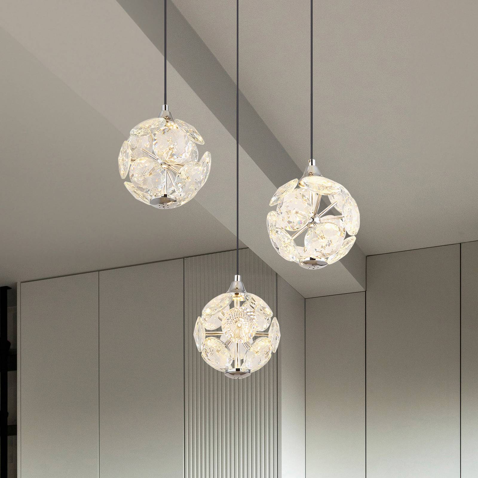 LED-Hängelampe Virina, Ø 42 cm, transparent, Kristall, 3-flg günstig online kaufen