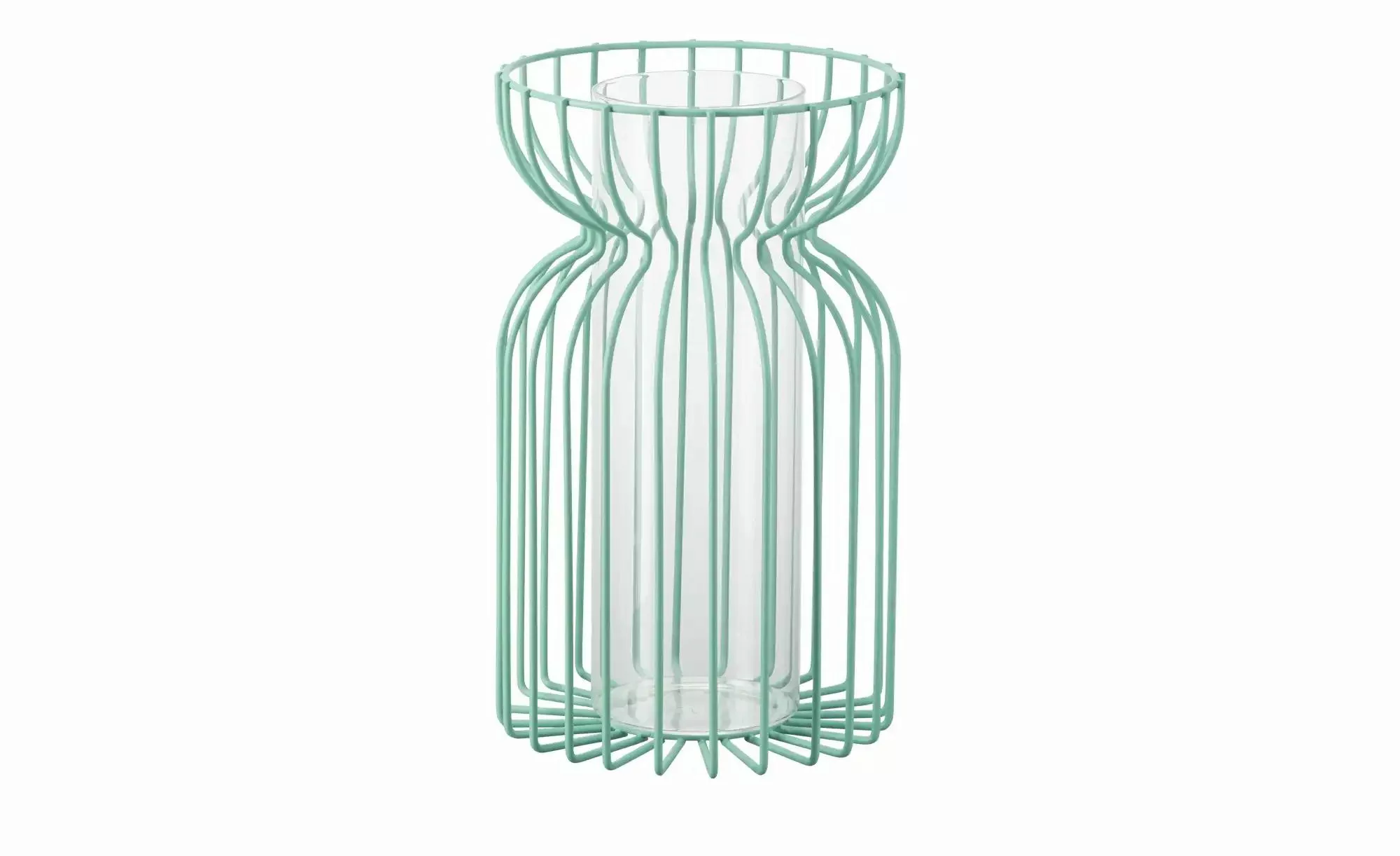 HOME STORY Vase   ¦ grün ¦ Metall,Glas ¦ Maße (cm): H: 31,5  Ø: 19 Accessoi günstig online kaufen