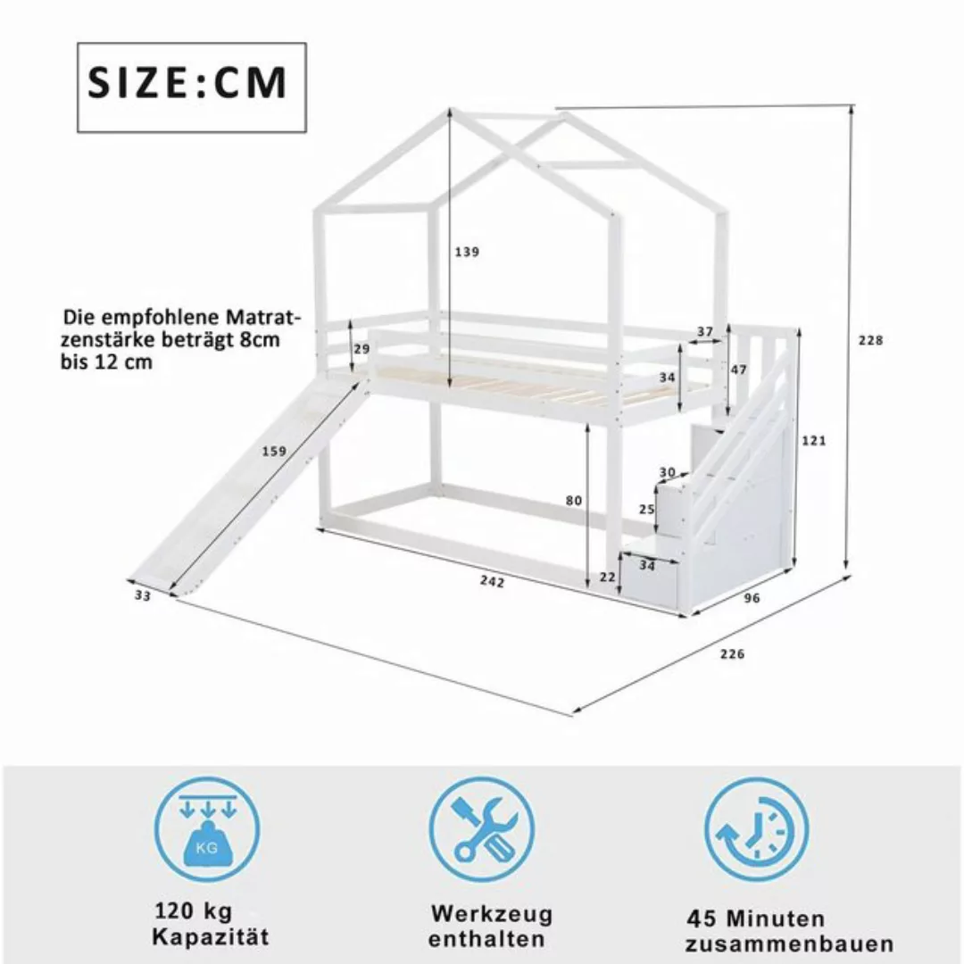 HAUSS SPLOE Etagenbett 90 x 200 cm mit Rutsche und Leiter, aus Massivholz, günstig online kaufen