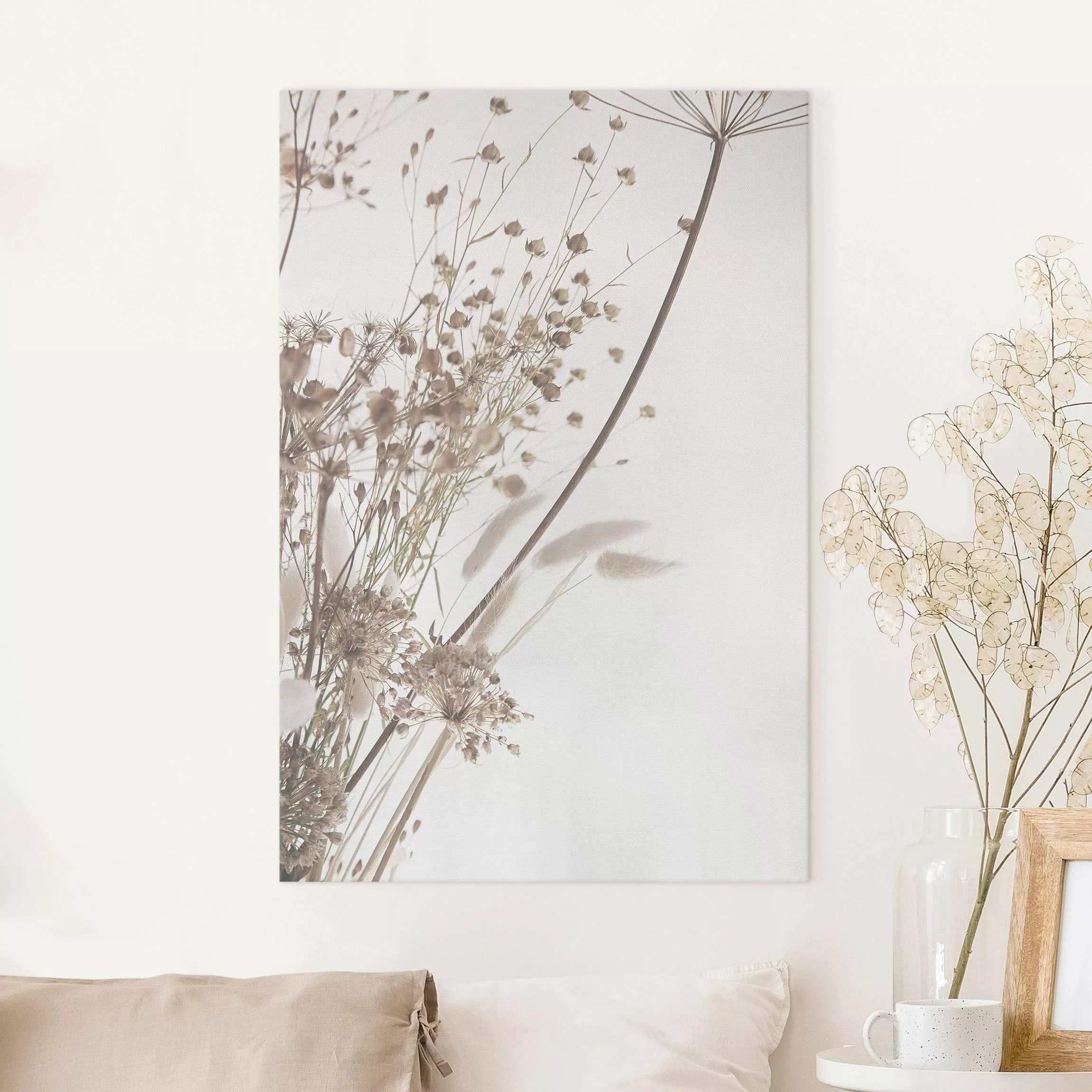 Leinwandbild Bouquet aus Ziergras und Blüten günstig online kaufen
