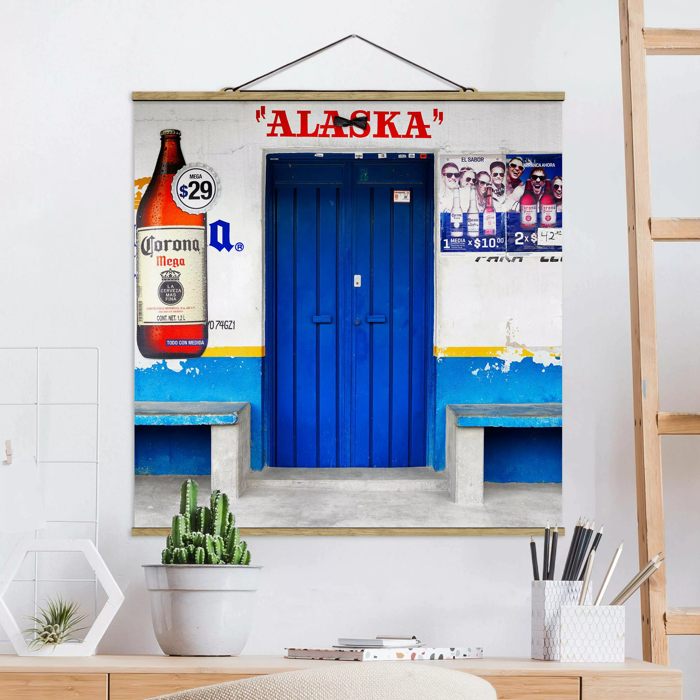 Stoffbild Architektur mit Posterleisten - Quadrat ALASKA Blue Bar günstig online kaufen