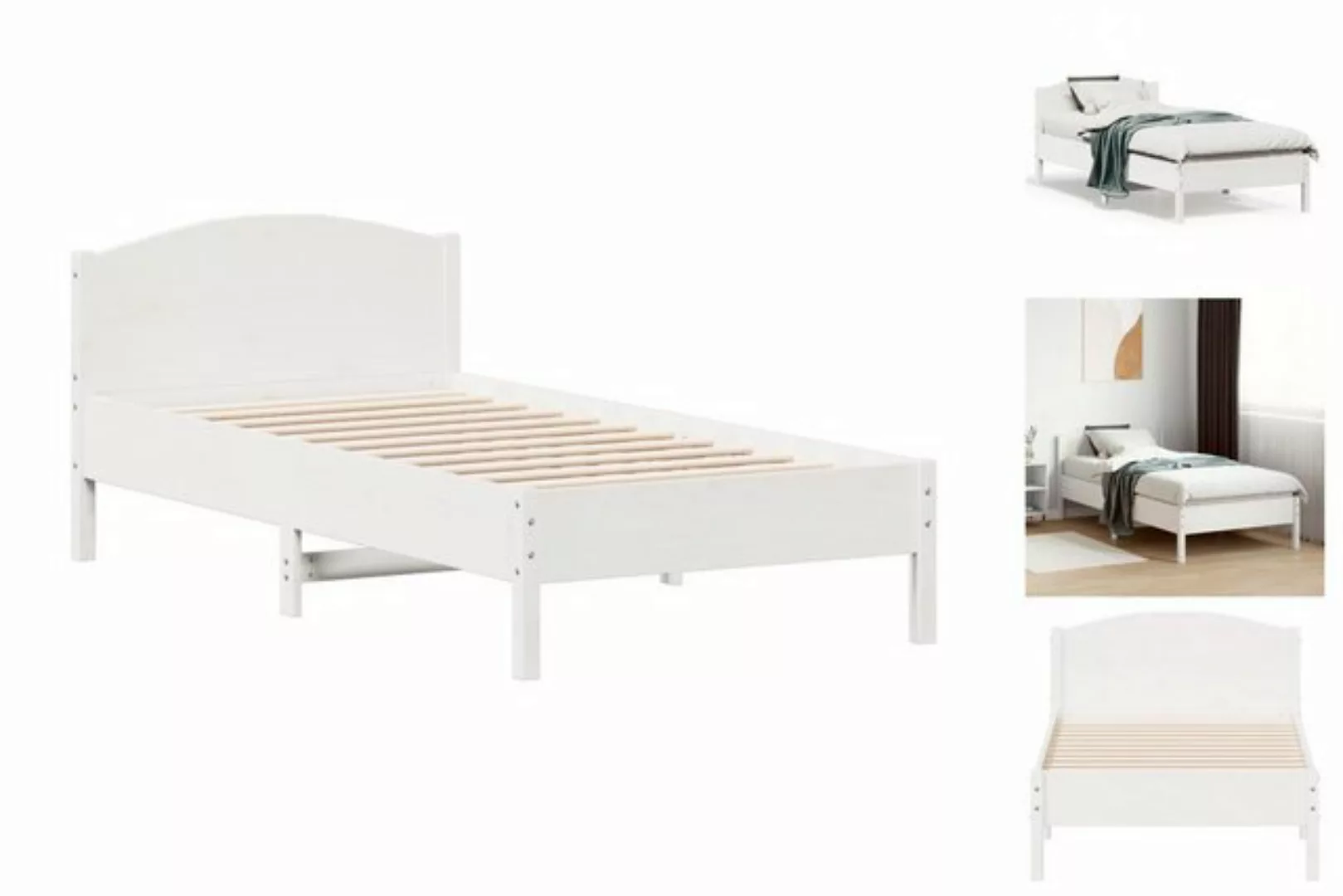 vidaXL Bettgestell Massivholzbett mit Kopfteil Weiß 75x190 cm Kiefer Bett B günstig online kaufen