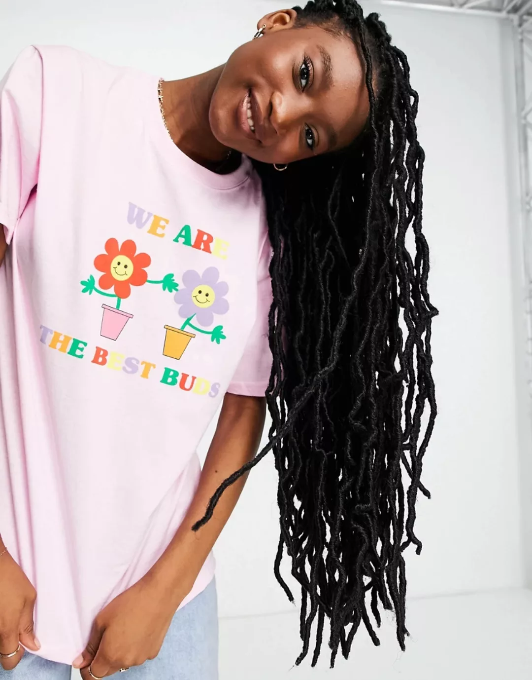 Daisy Street – Lässiges T-Shirt mit „Best Buds“-Print-Rosa günstig online kaufen