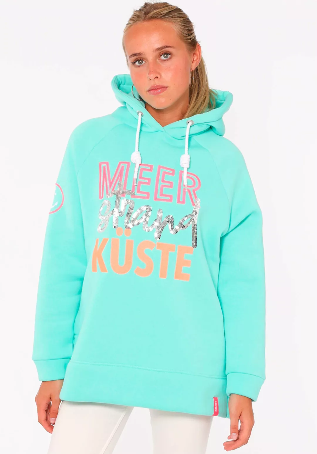 Zwillingsherz Hoodie Meer Strand Küste mit auffälligem Schriftzug-Print günstig online kaufen