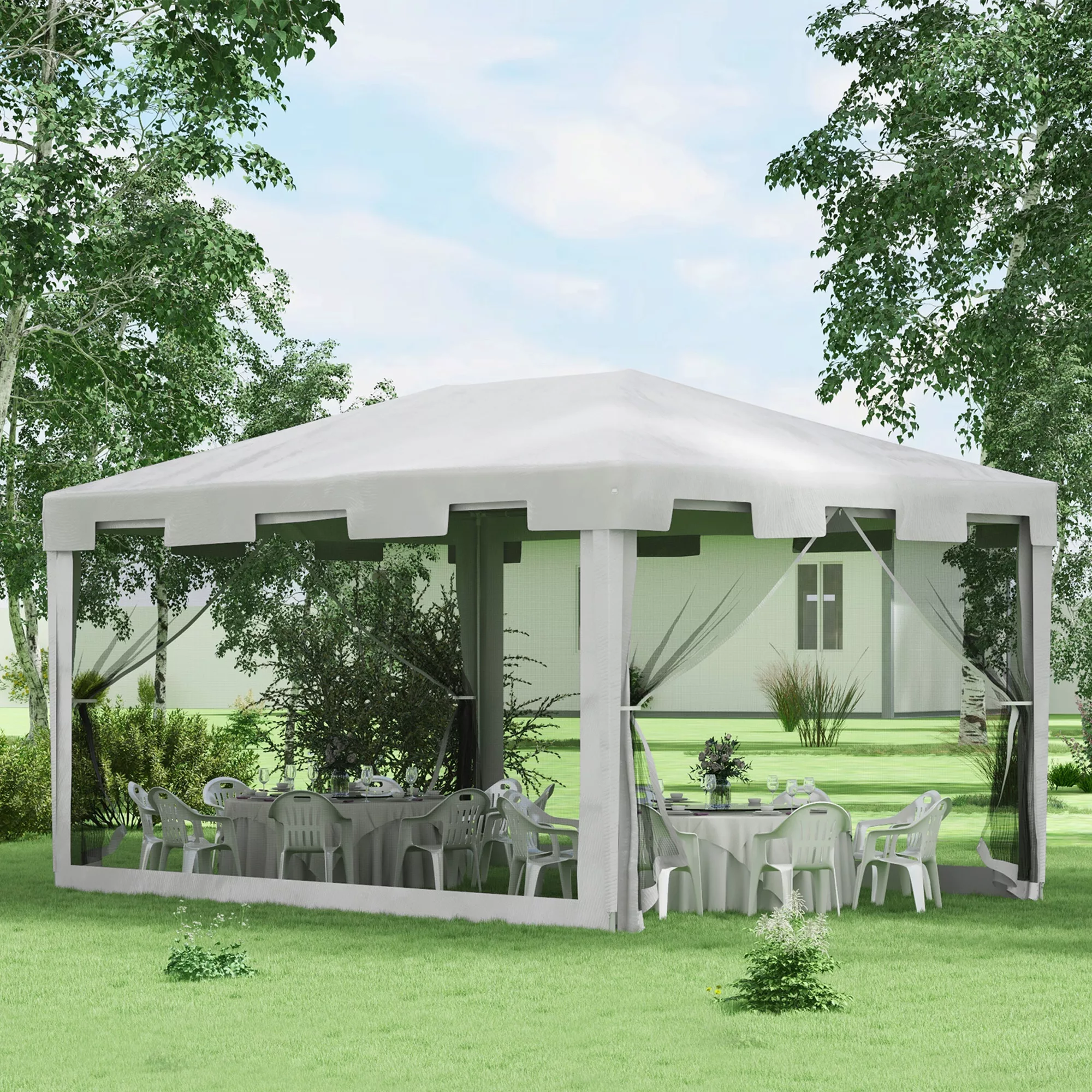 Outsunny Pavillon Partyzelt 4x3m Gartenpavillon mit Netz-Seitenwänden für B günstig online kaufen