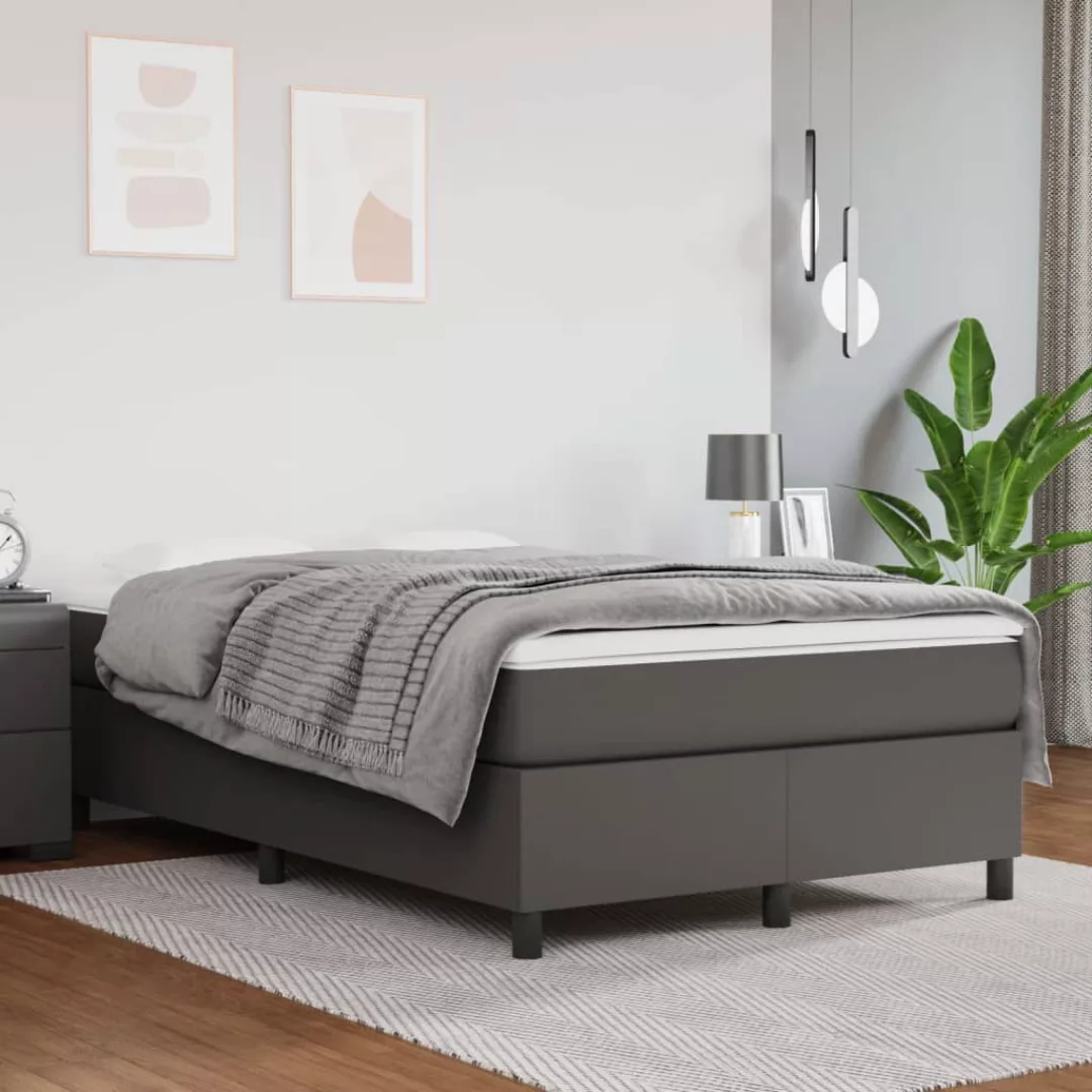 vidaXL Bettgestell Boxspringbett mit Matratze Grau 120x200 cm Kunstleder Be günstig online kaufen