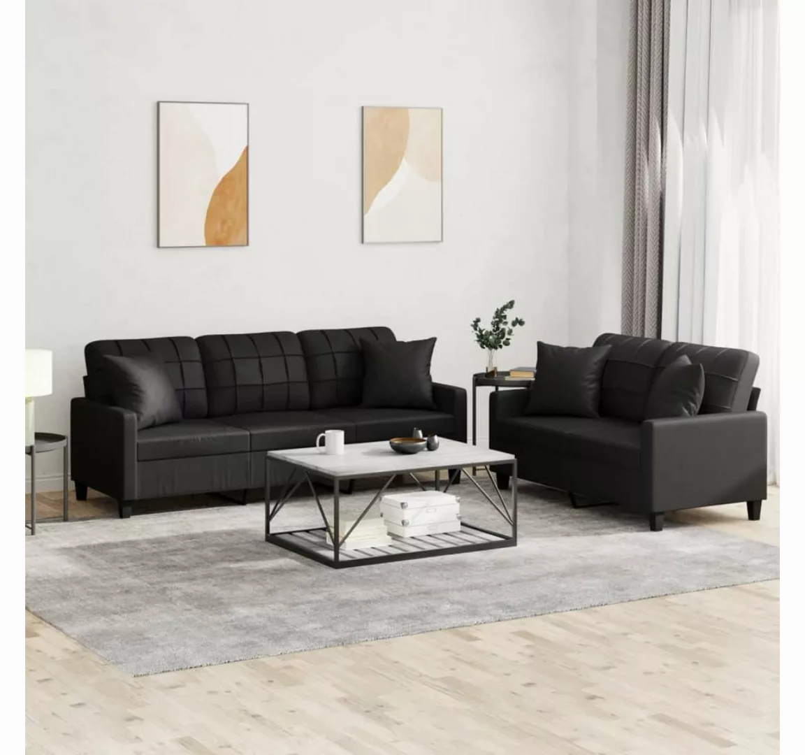 vidaXL Sofa Sofagarnitur mit Kissen Kunstleder, mit Zierkissen, Schwarz günstig online kaufen