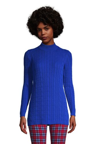 Zopfmuster-Stehkragenpullover aus Baumwolle, Damen, Größe: M Normal, Blau, günstig online kaufen