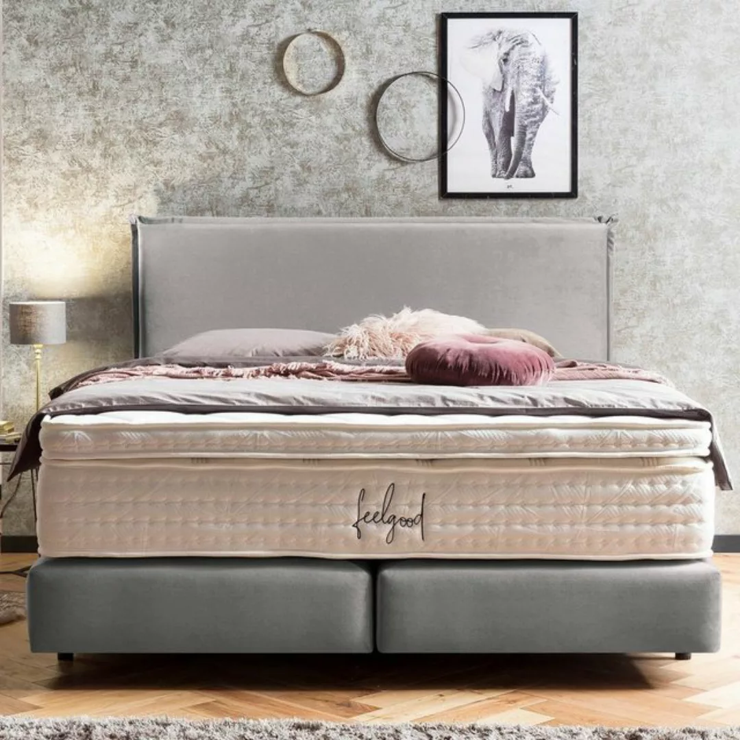 BettCo Boxspringbett London (in Silber Samt, 180 x 200 cm), Kopfteil mit Bi günstig online kaufen