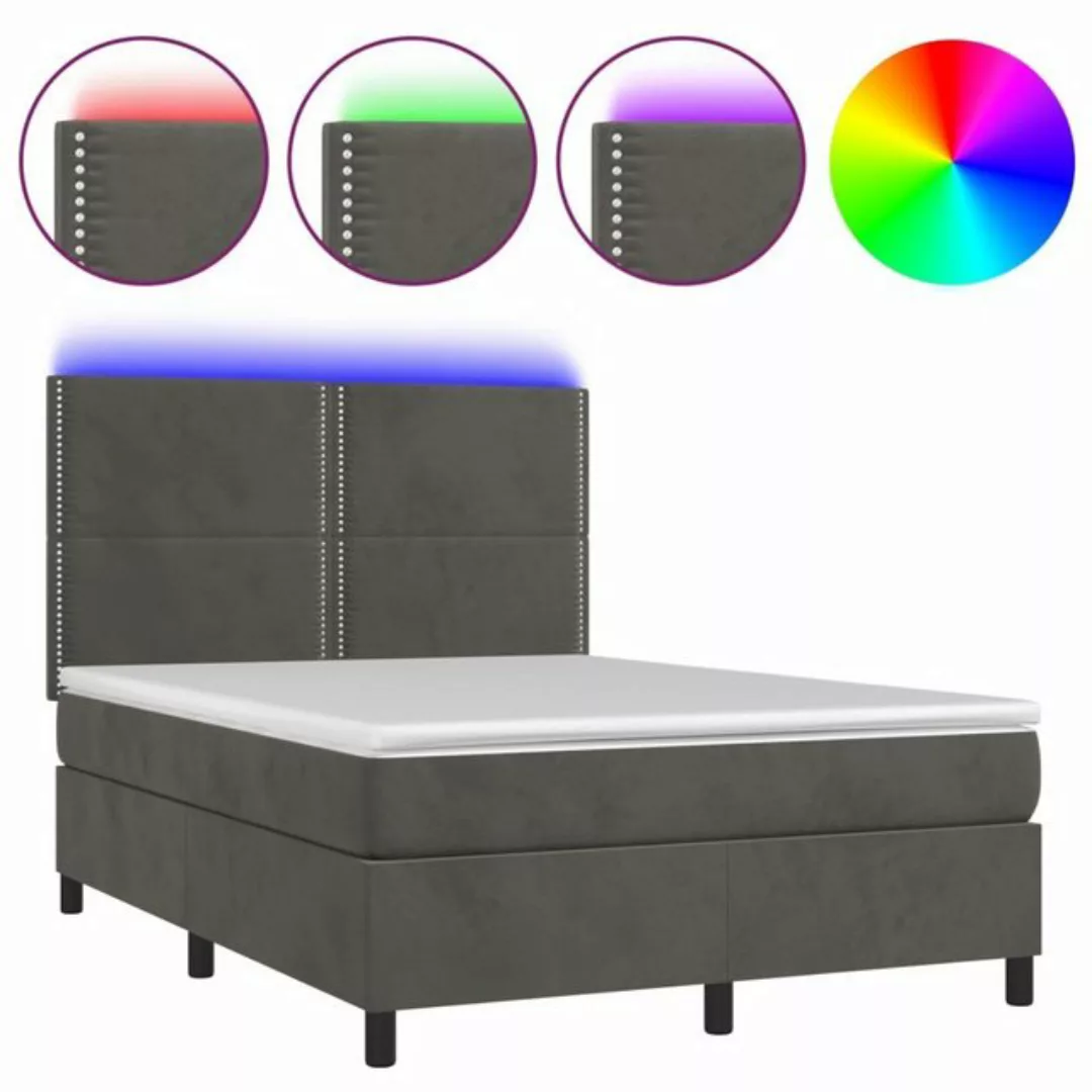 vidaXL Bettgestell Boxspringbett mit Matratze LED Dunkelgrau 140x190 cm Sam günstig online kaufen