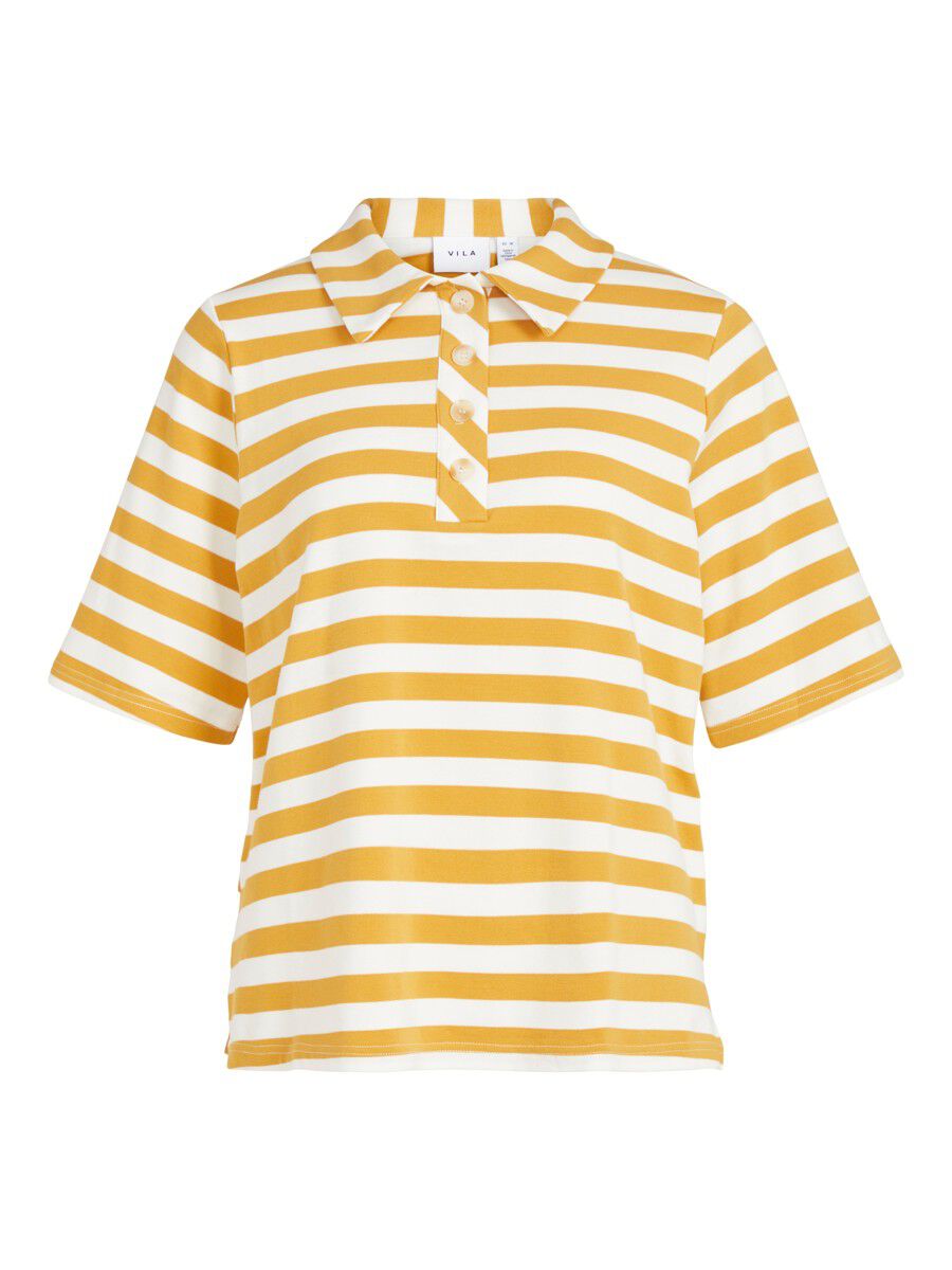 VILA Gestreiftes Polo Shirt Damen Gelb günstig online kaufen