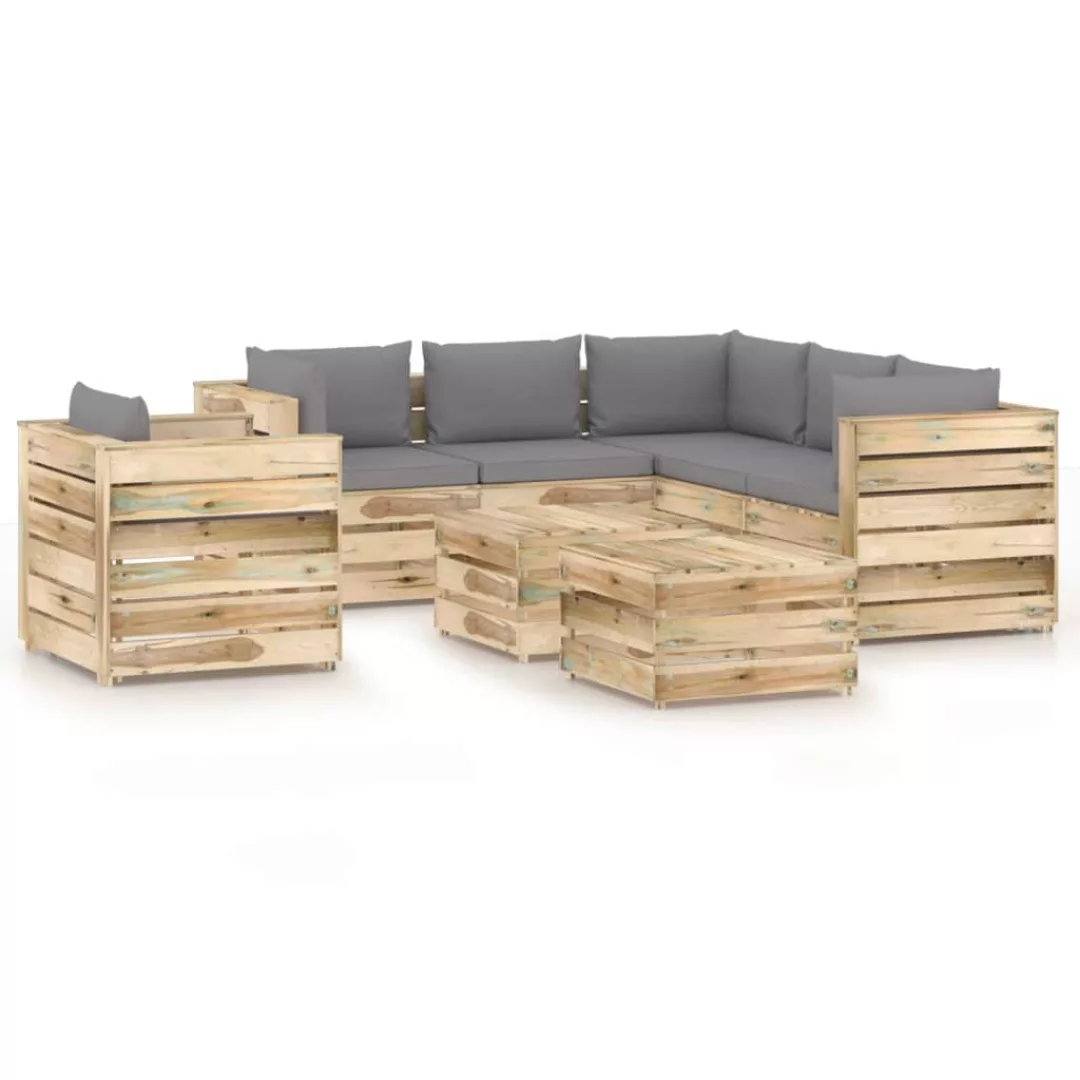 8-tlg. Garten-lounge-set Mit Kissen Grün Imprägniertes Holz günstig online kaufen