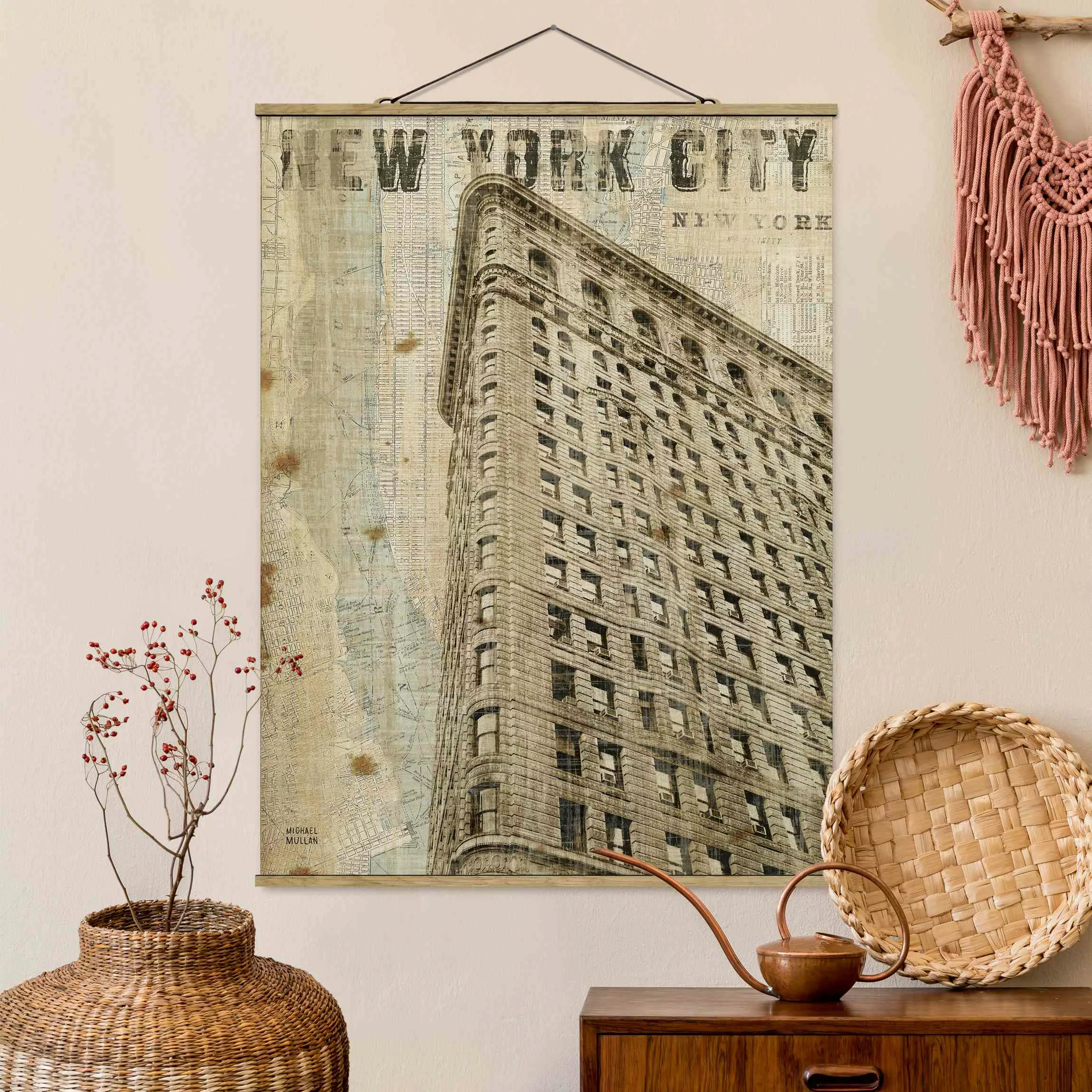 Stoffbild mit Posterleisten Vintage NY Flat Iron günstig online kaufen