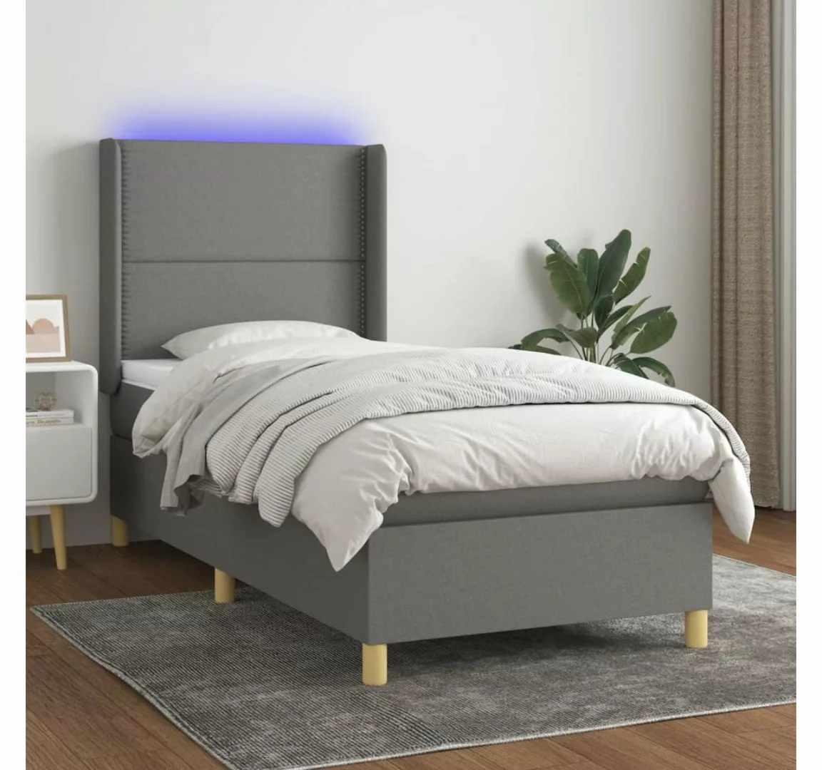 vidaXL Boxspringbett Boxspringbett mit Matratze LED Dunkelgrau 90x190 cm St günstig online kaufen