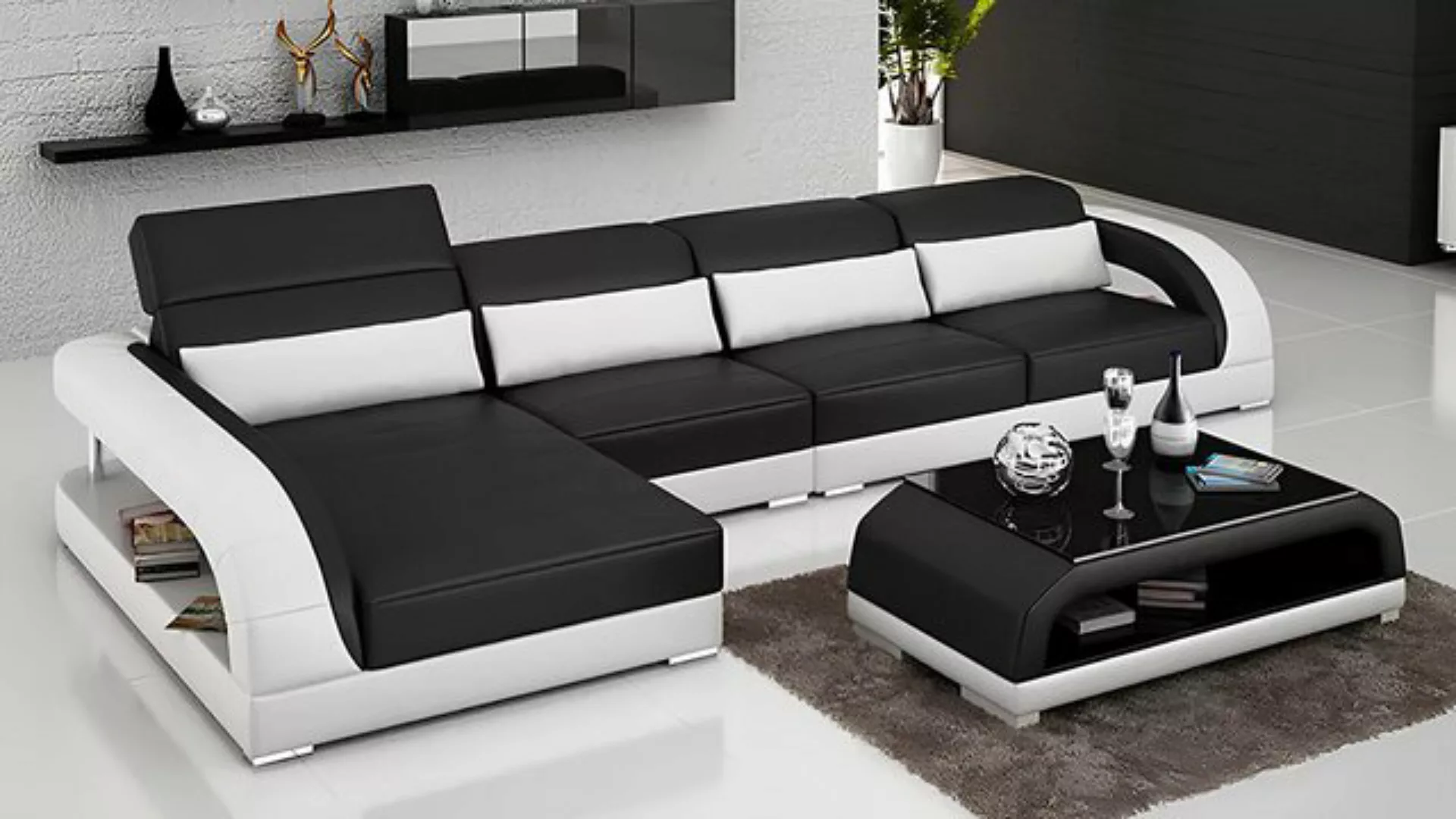 Xlmoebel Ecksofa Modernes Ledersofa mit Eckfunktion und Tisch für das Wohnz günstig online kaufen