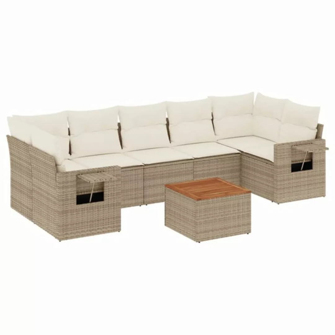 vidaXL Sofaelement 8-tlg. Garten-Sofagarnitur mit Kissen Beige Poly Rattan günstig online kaufen