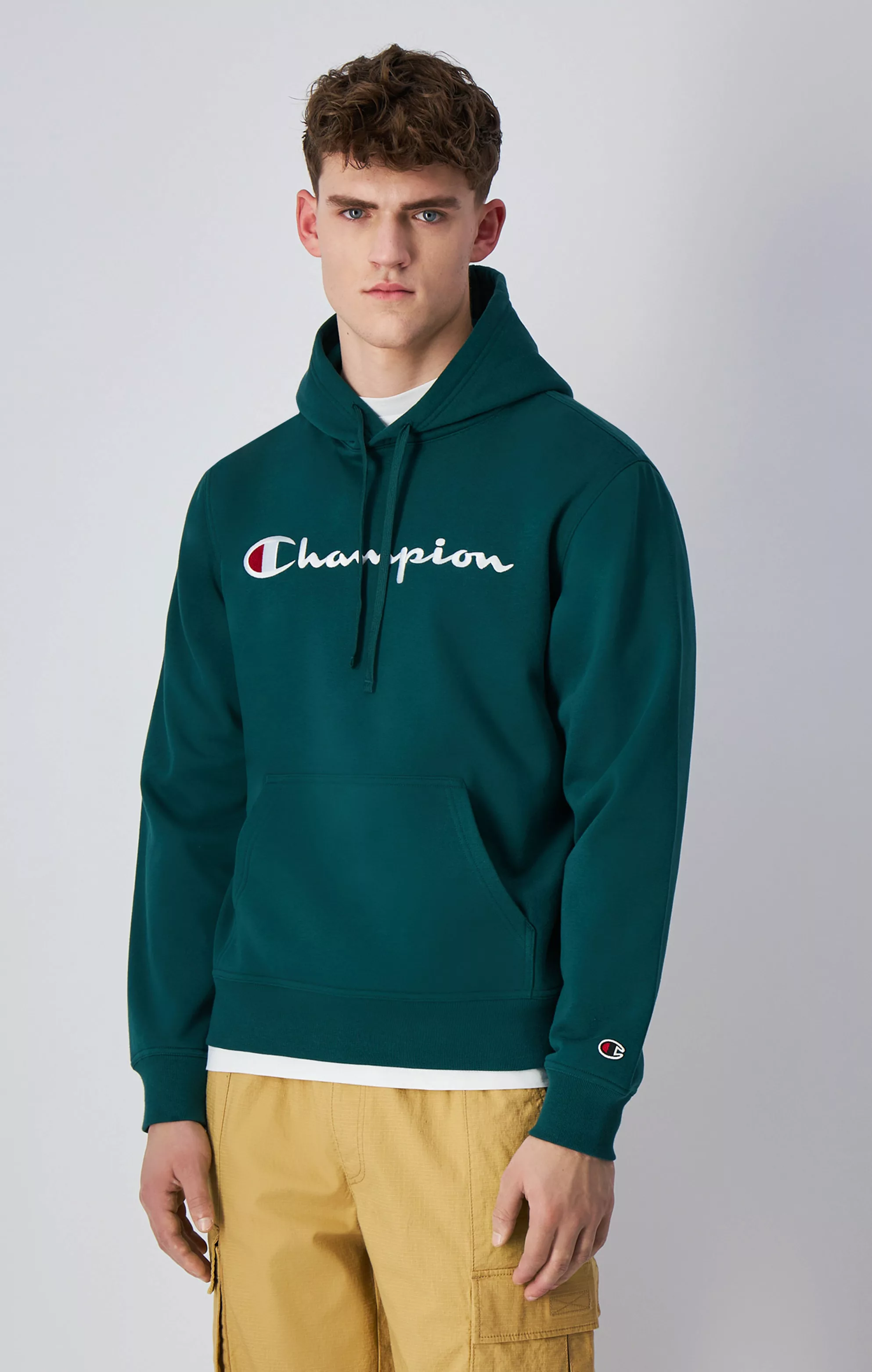 Champion Sweatshirt Herren Fleece-Hoodie mit großem Logo - Laubgrün günstig online kaufen