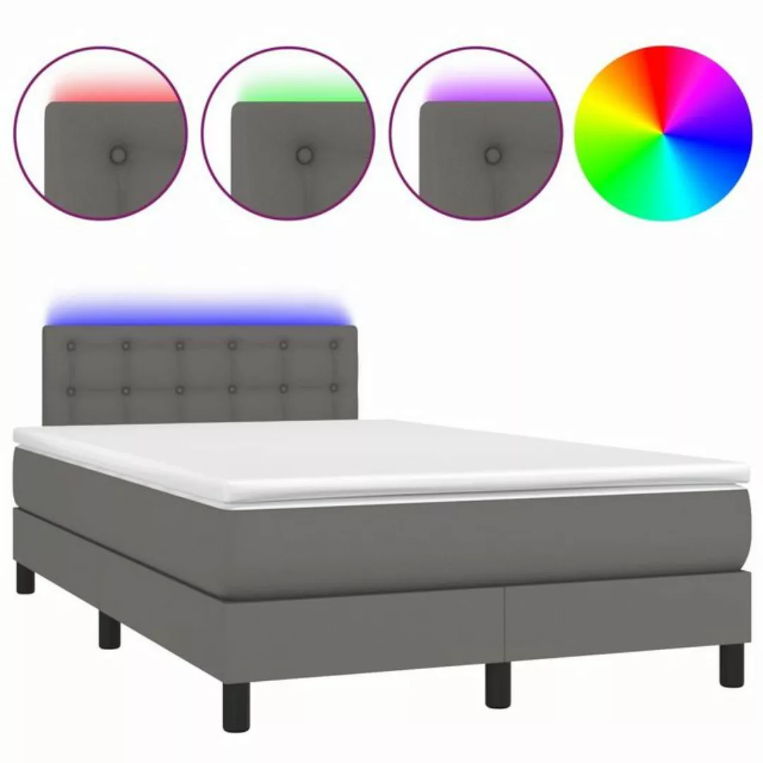 vidaXL Bettgestell Boxspringbett mit Matratze LED Grau 120x200 cm Kunstlede günstig online kaufen