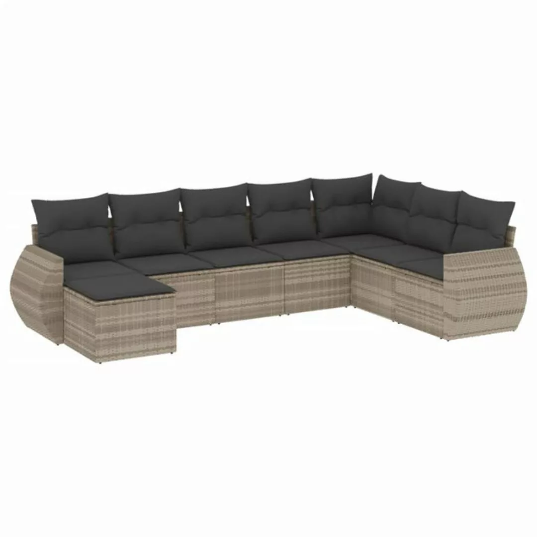 vidaXL Sofaelement 8-tlg. Garten-Sofagarnitur mit Kissen Hellgrau Poly Ratt günstig online kaufen