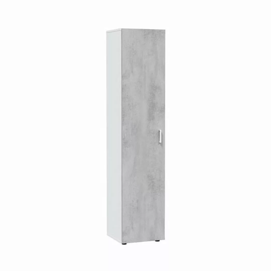 FORES HABITAT Mehrzweckschrank in Weiß / Beton Grau - 41x182x37 (BxHxT) günstig online kaufen