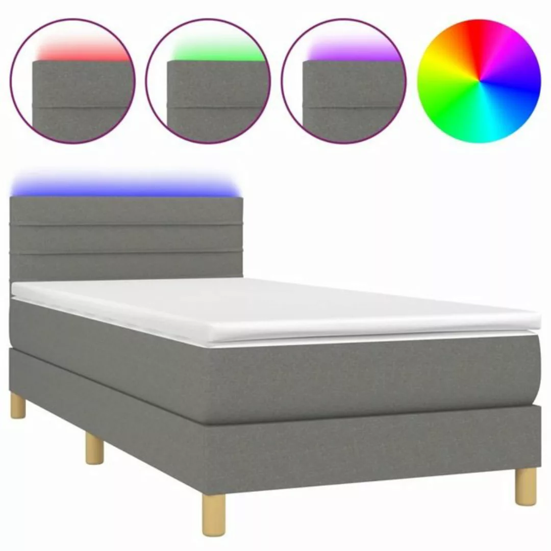 vidaXL Boxspringbett Boxspringbett mit Matratze LED Dunkelgrau 90x200 cm St günstig online kaufen