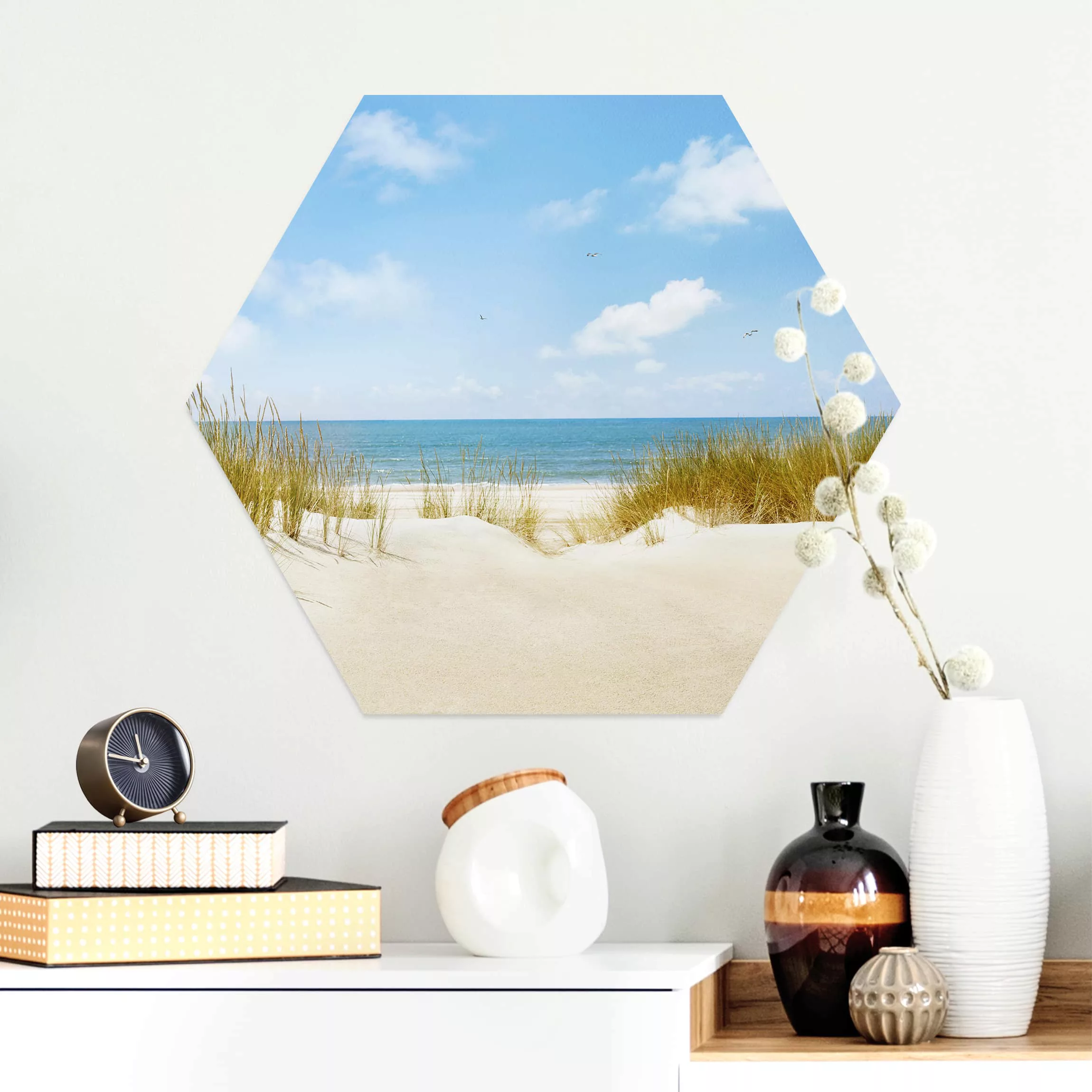Hexagon-Alu-Dibond Bild Natur & Landschaft Strand an der Nordsee günstig online kaufen