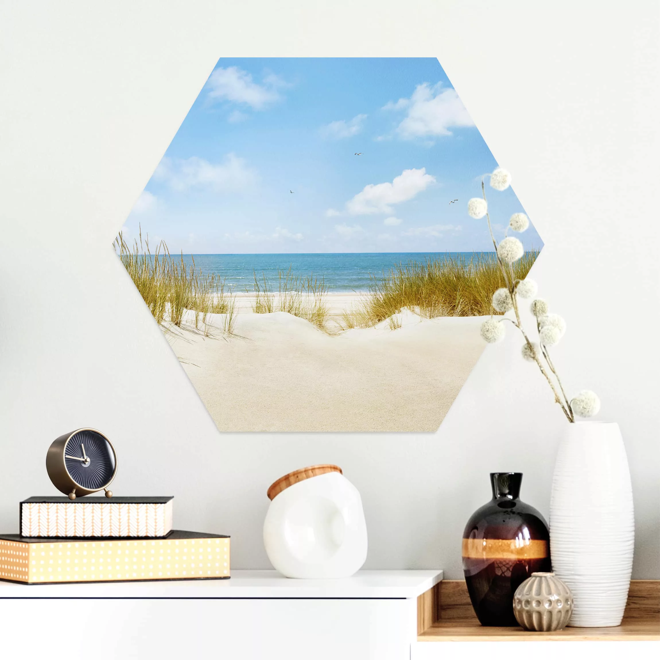 Hexagon-Alu-Dibond Bild Strand an der Nordsee günstig online kaufen