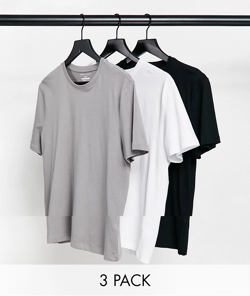 New Look – Mehrfarbige T-Shirts mit Rundhalsausschnitt im 3er-Pack günstig online kaufen