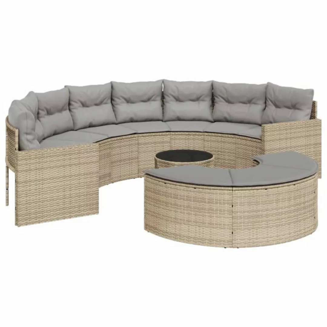 vidaXL Loungesofa 3-tlg. Garten-Sofagarnitur Halbrund Beige Poly-Rattan, 1 günstig online kaufen