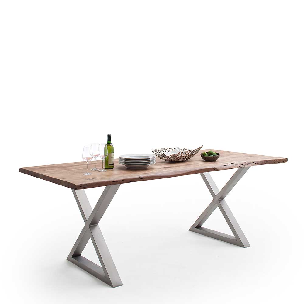 Esstisch Holztisch aus Massivholz mit X Gestell günstig online kaufen