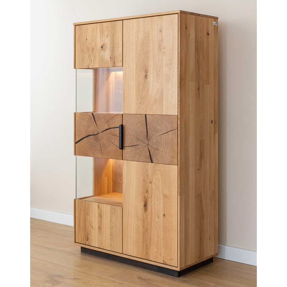 Highboard Vitrine mit LED Beleuchtung und Glastür günstig online kaufen