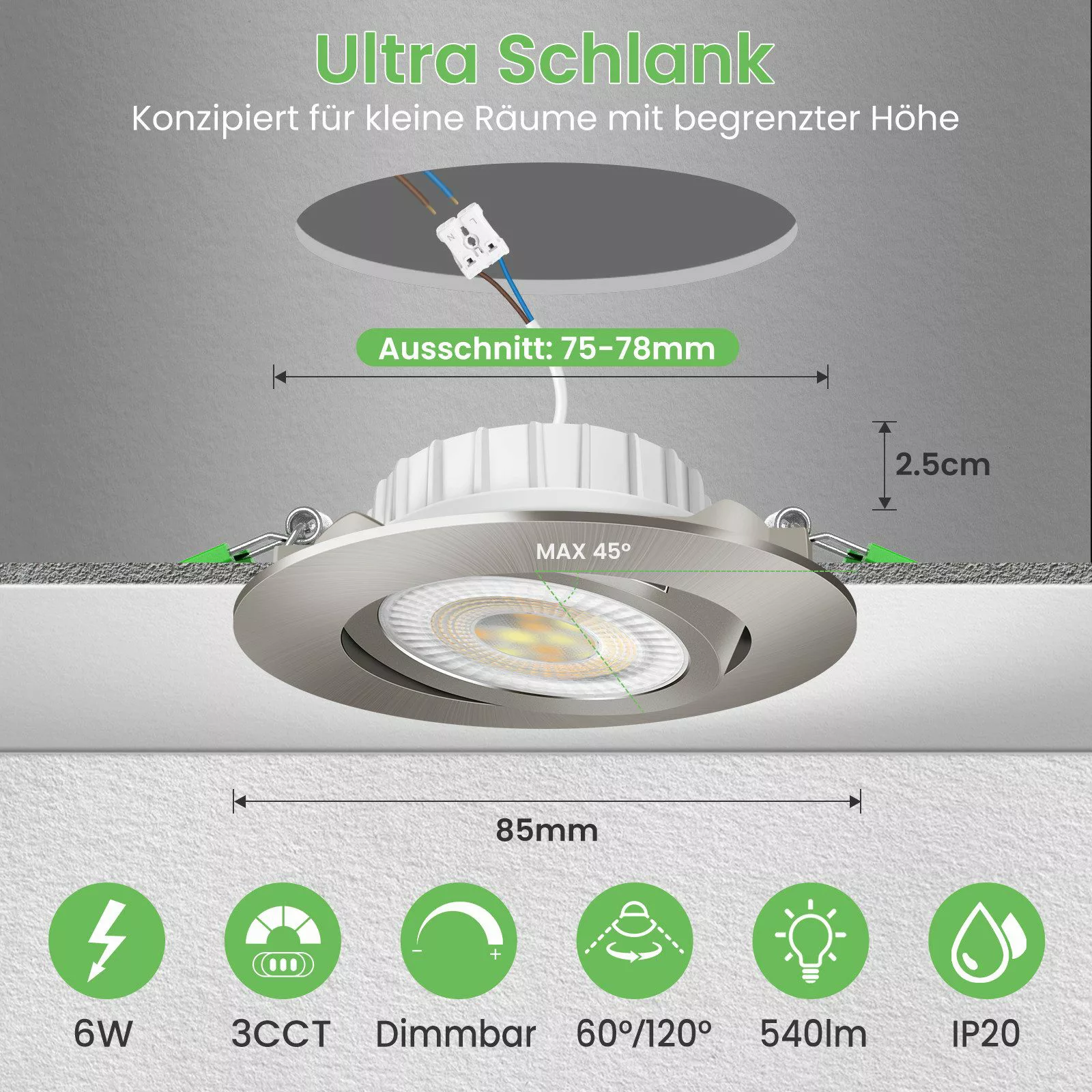 ALUSSO LED Einbauleuchte 6er-Set, ED-Einbau-Spot, 6W, günstig online kaufen