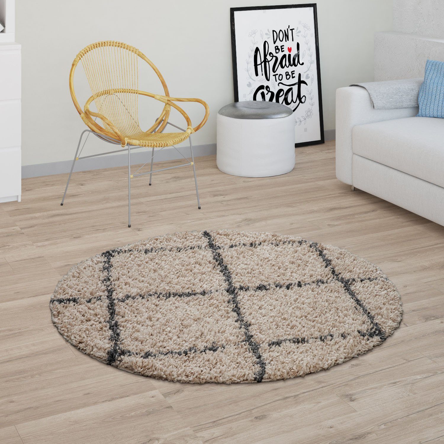 Paco Home Hochflor-Teppich »Kalmar 441«, rund, 40 mm Höhe, Scandi Design, R günstig online kaufen