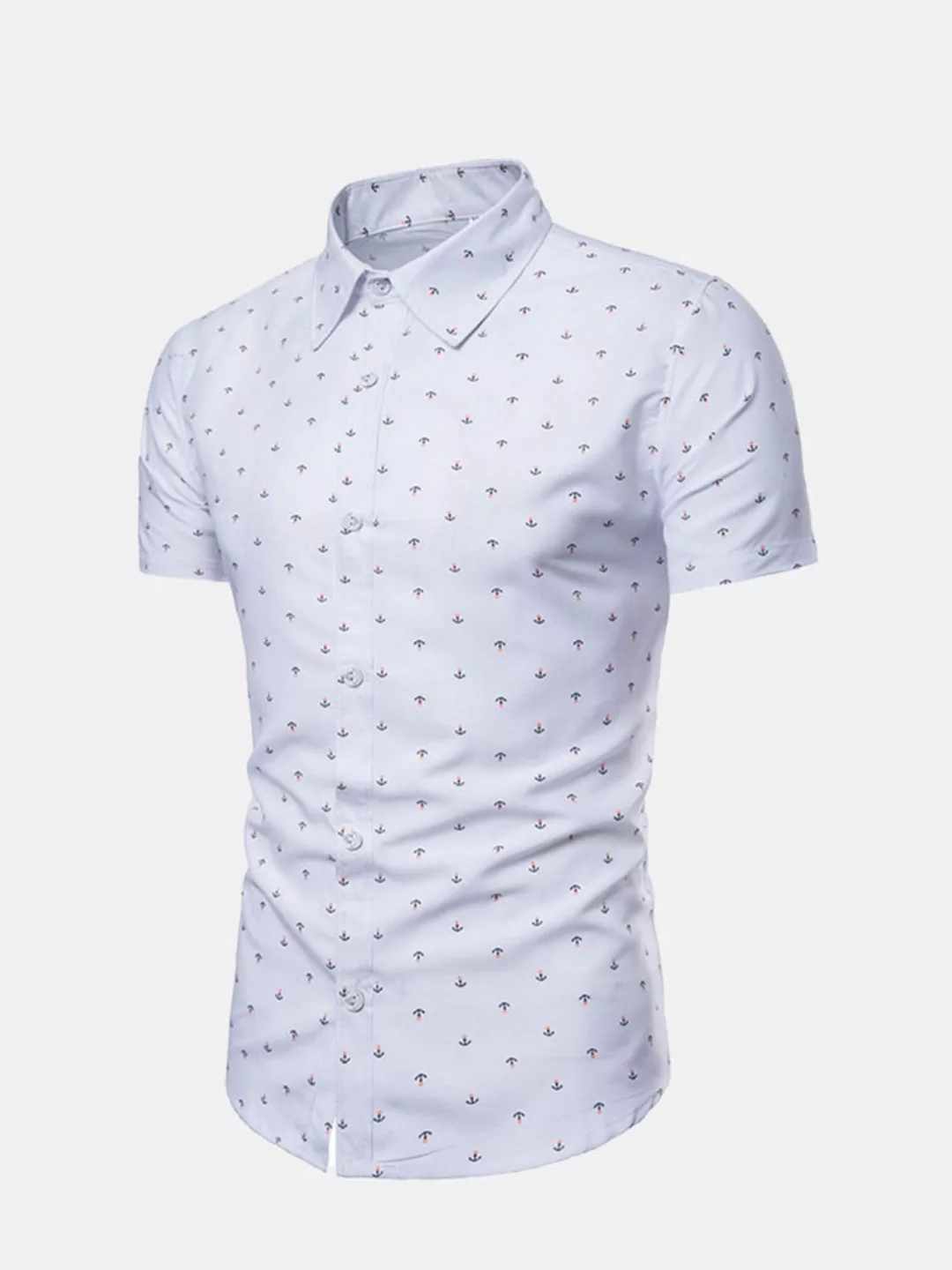 Lässige Anchor Printing Slim Fit Kurzarm Kleid Shirts für Männer günstig online kaufen
