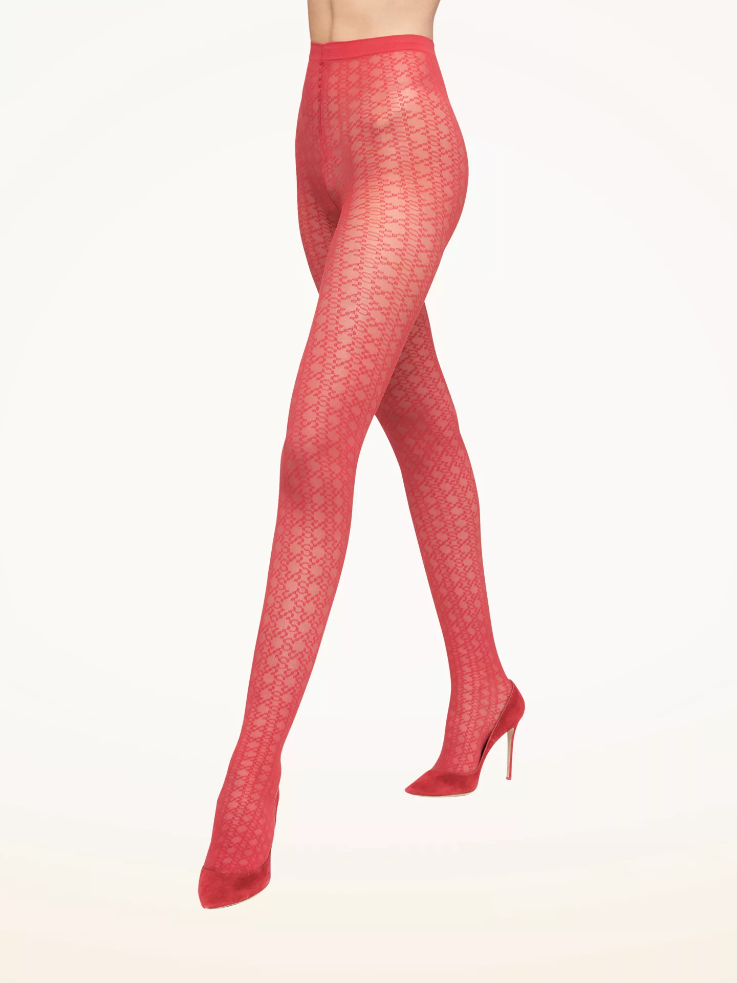 Wolford - Intricate Sheer Pattern Tights, Frau, autumn red, Größe: L günstig online kaufen