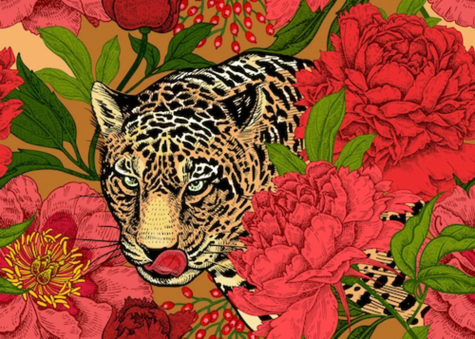 Papermoon Fototapete »ABSTRAKT DESIGN-LEOPARD mit Blumen« günstig online kaufen