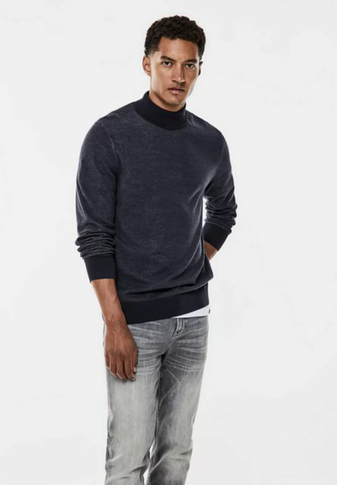 STREET ONE MEN Rollkragenpullover, in Melange Optik günstig online kaufen