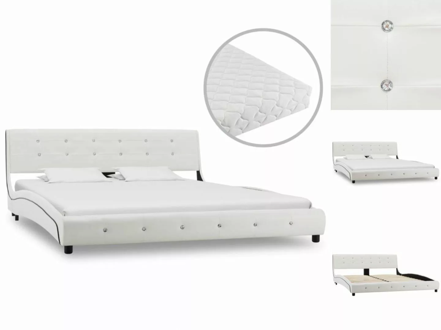 vidaXL Bettgestell Bett mit Matratze Weiß Kunstleder 160 x 200 cm Bett Bett günstig online kaufen