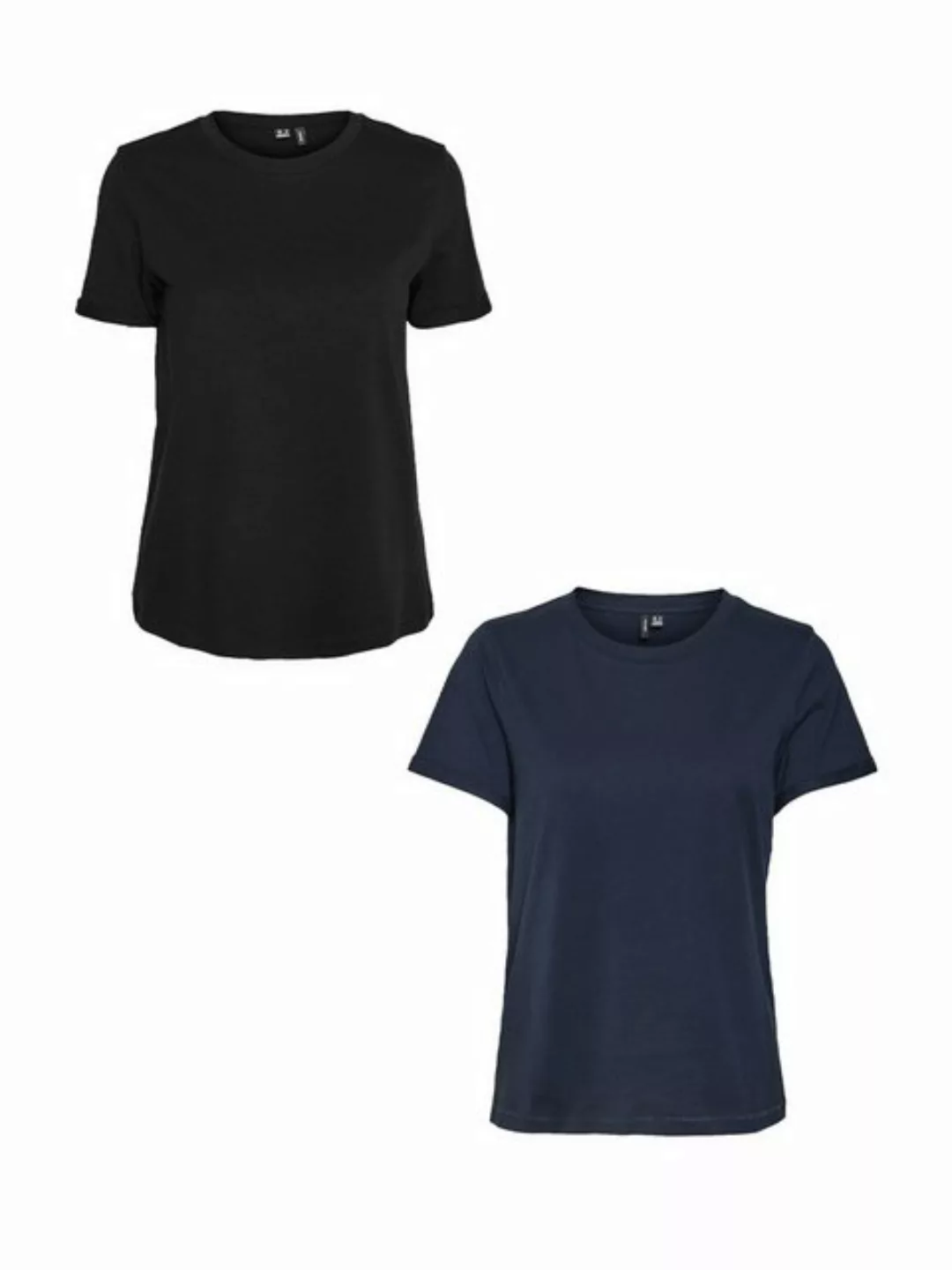 Vero Moda T-Shirt 2er Pack Basic T-Shirt VMPAULA (2-tlg) 5270 in Schwarz-Bl günstig online kaufen