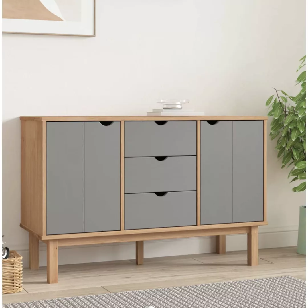 Vidaxl Sideboard Braun Und Grau 113,5x43x73 Cm Massivholz Kiefer günstig online kaufen