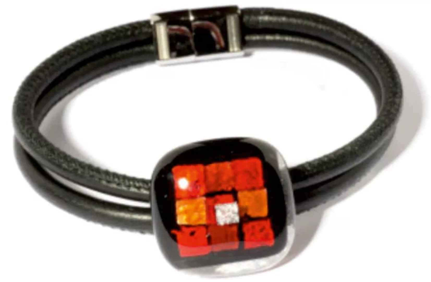 Lederarmband mit 1 Glassteinen Rot Schwarz Fusing günstig online kaufen