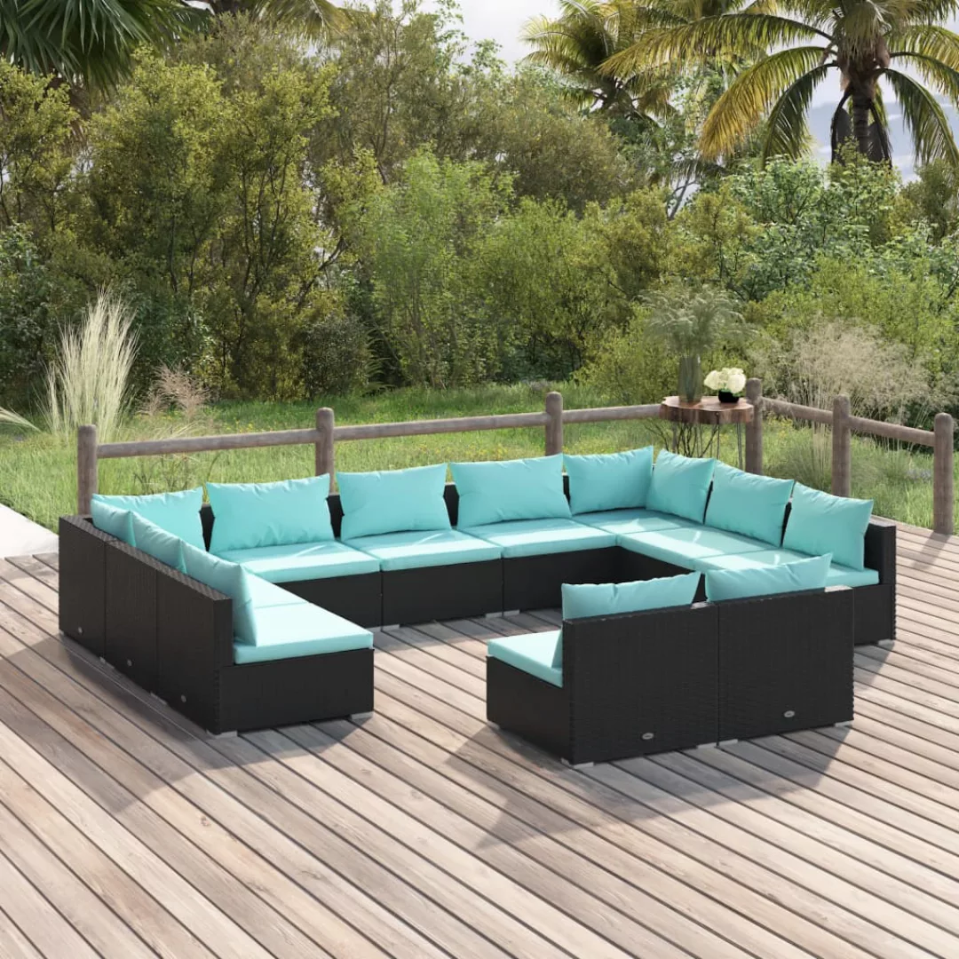 Vidaxl 11-tlg. Garten-lounge-set Mit Kissen Schwarz Poly Rattan günstig online kaufen