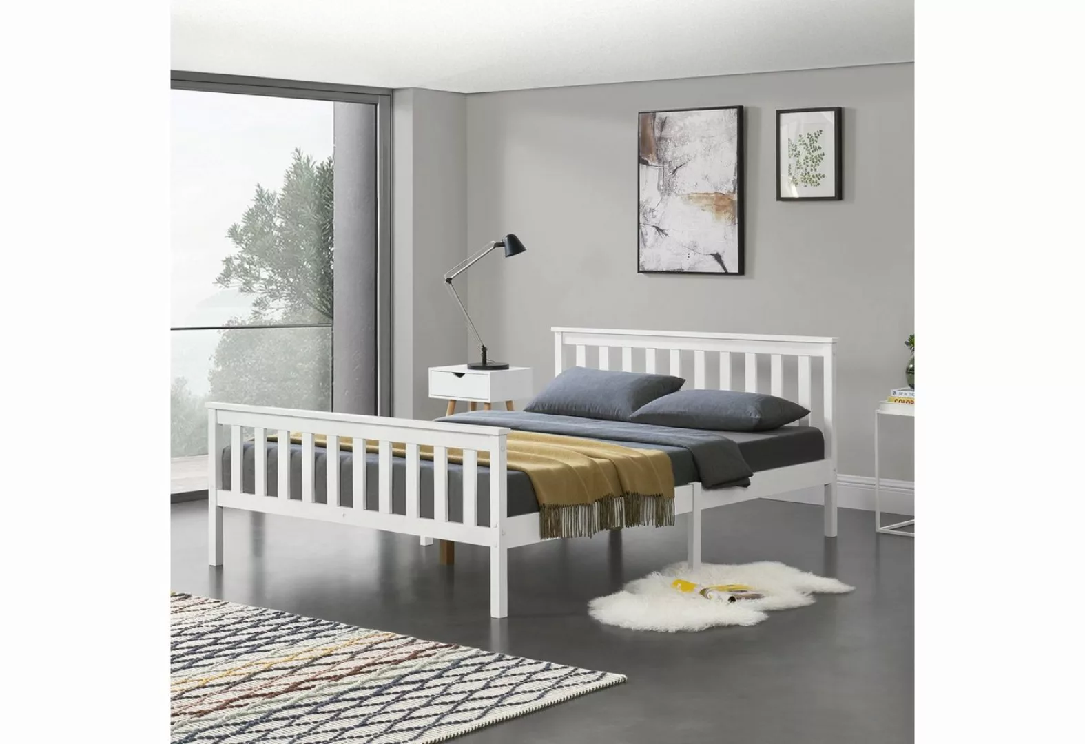 en.casa Holzbett, »Breda« Ehebett Doppelbett mit Lattenrost 160x200 cm Weiß günstig online kaufen