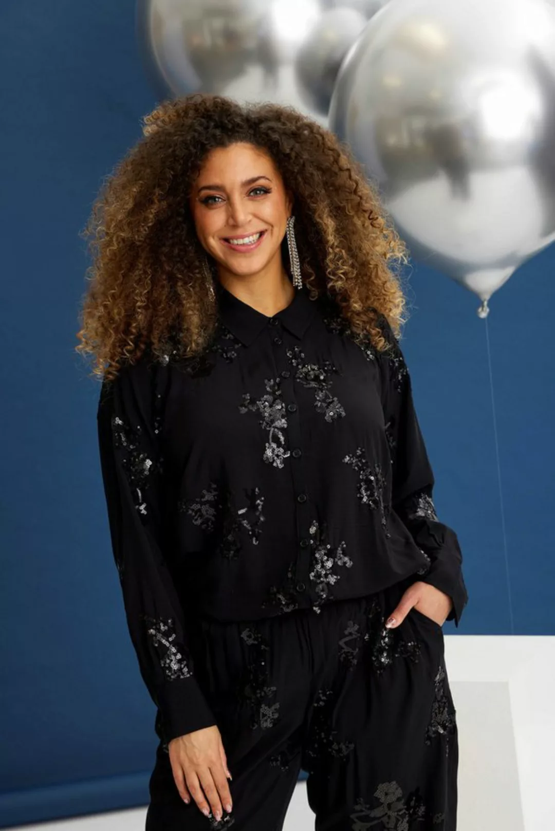 Zhenzi Longbluse Dusa Shirt schwarz Pailletten günstig online kaufen