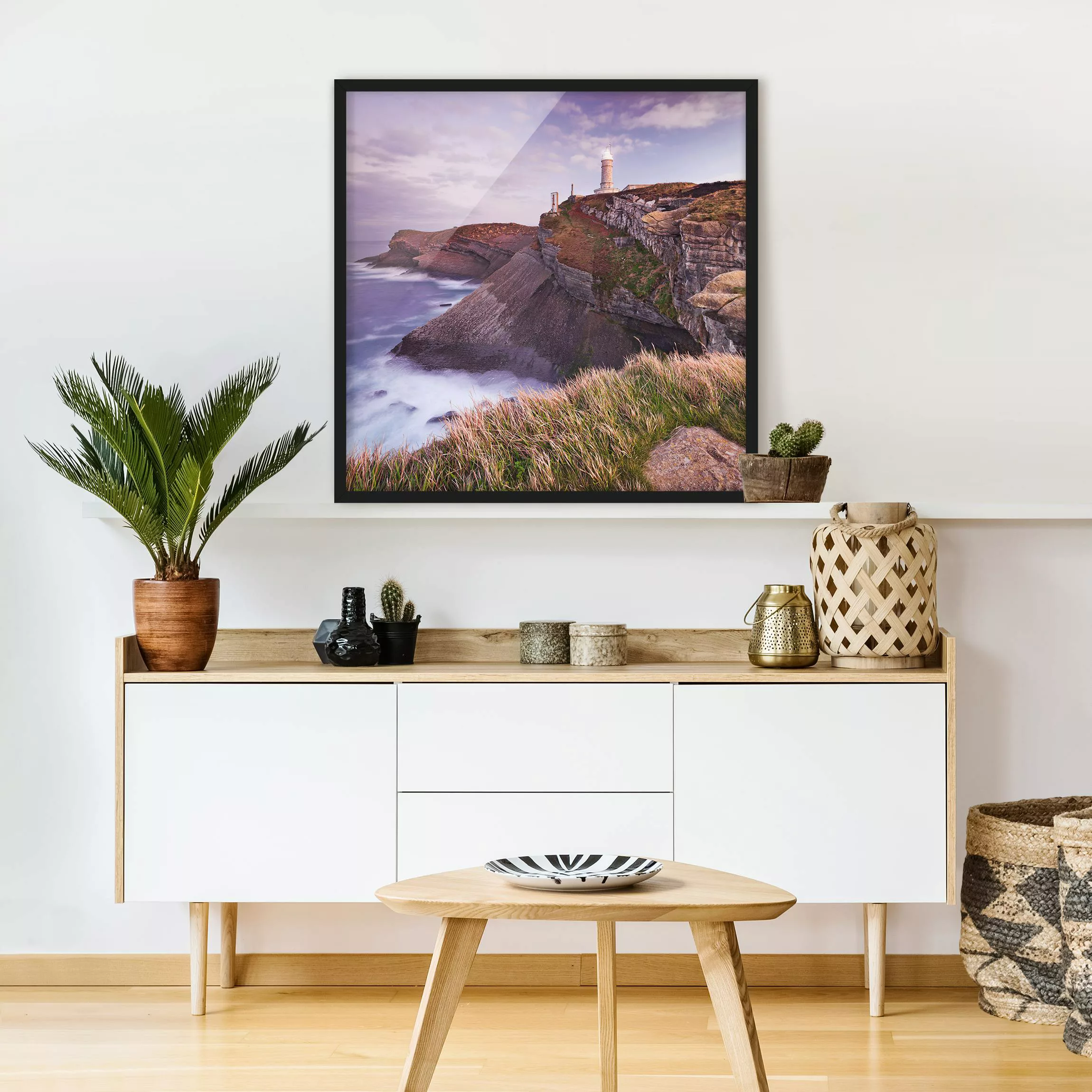 Bild mit Rahmen Natur & Landschaft - Quadrat Steilküste und Leuchtturm günstig online kaufen