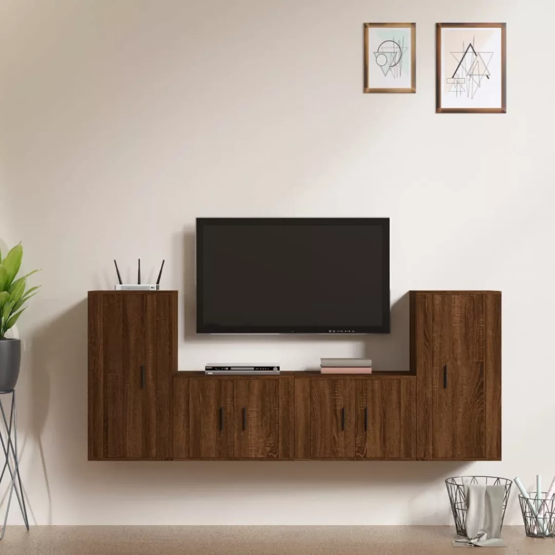 vidaXL TV-Schrank 4-tlg TV-Schrank-Set Braun Eichen-Optik Spanplatte TV-Low günstig online kaufen