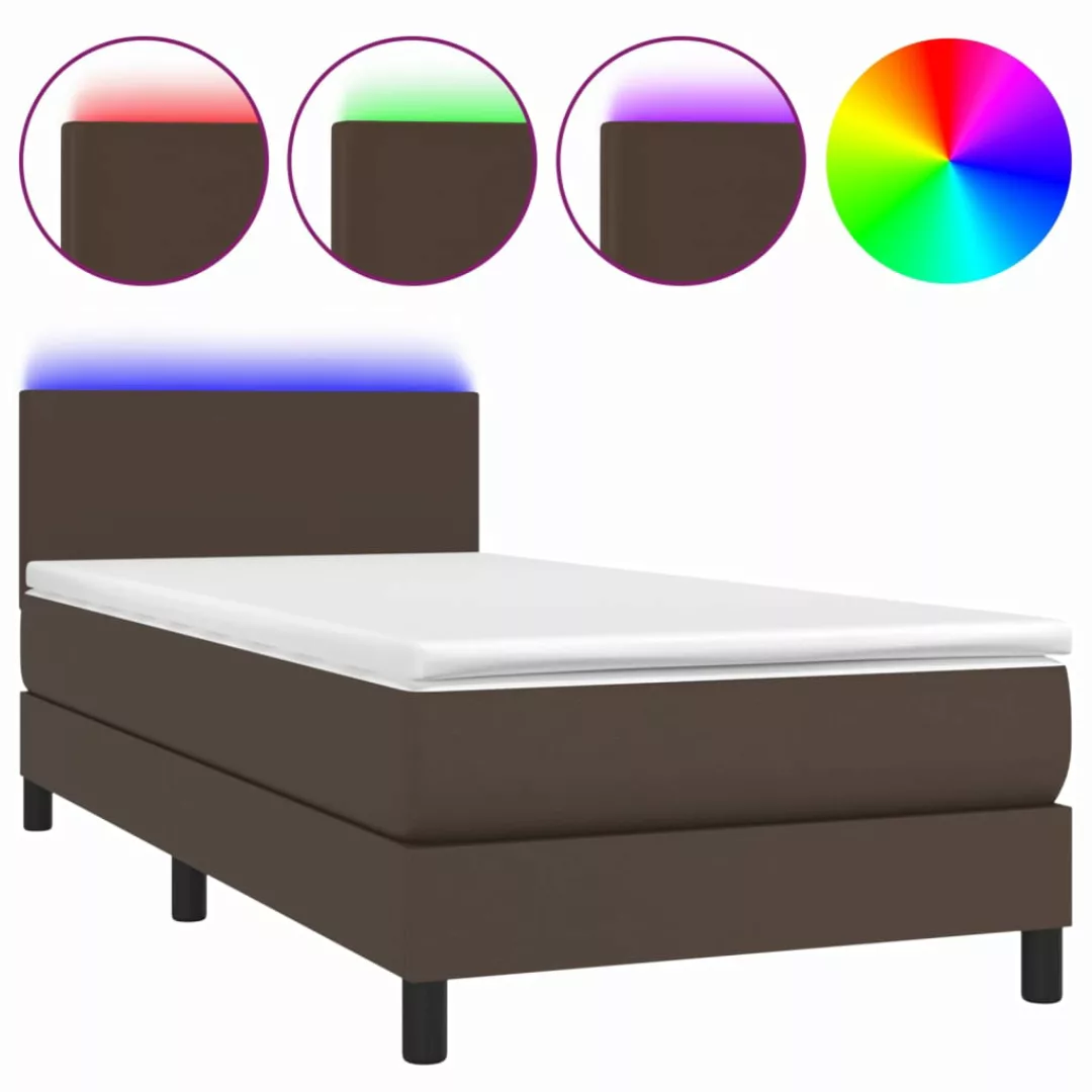 Vidaxl Boxspringbett Mit Matratze & Led Braun 80x200 Cm Kunstleder günstig online kaufen