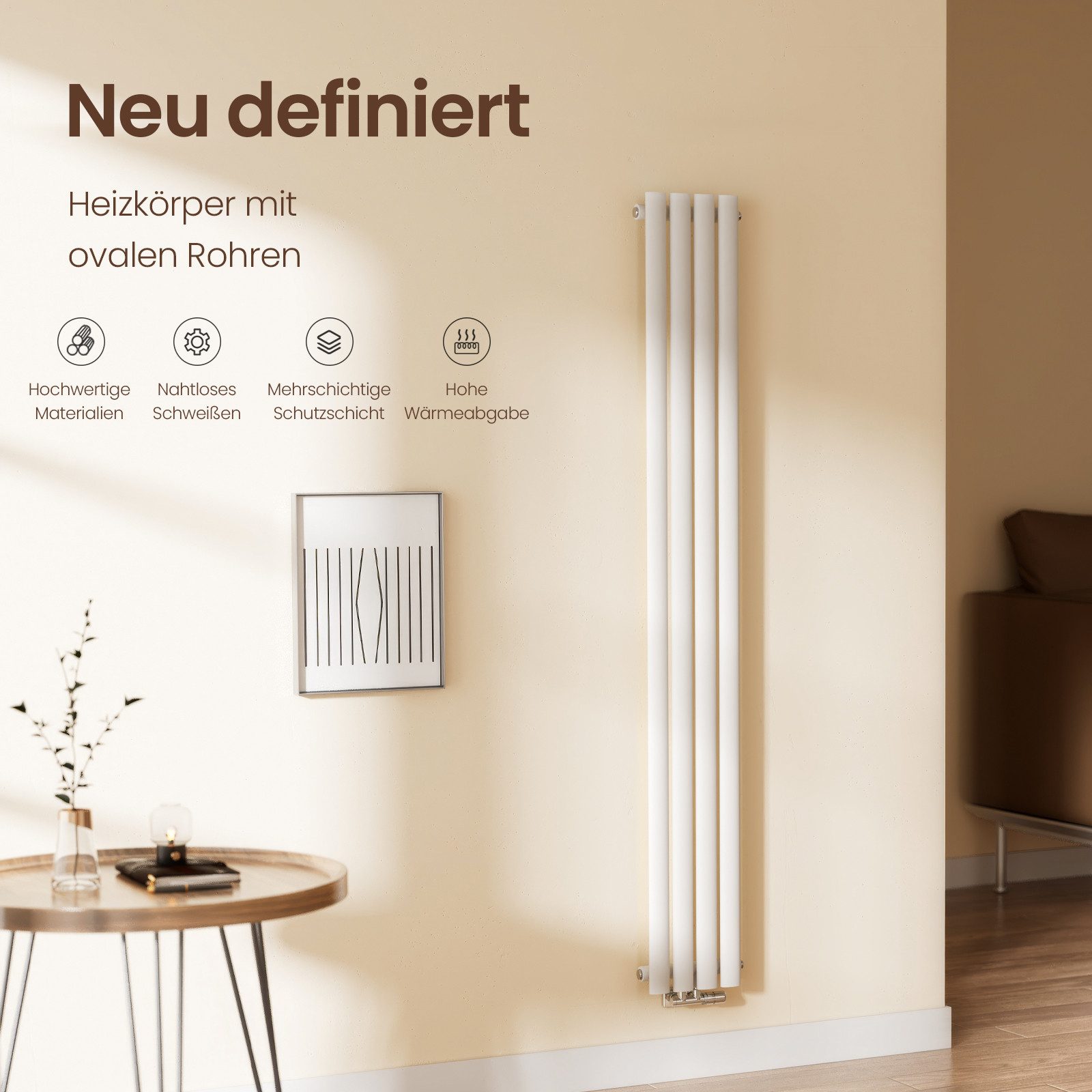 EMKE Designheizkörper Oval Paneelheizkörper Schwarz/Weiß Breite: günstig online kaufen