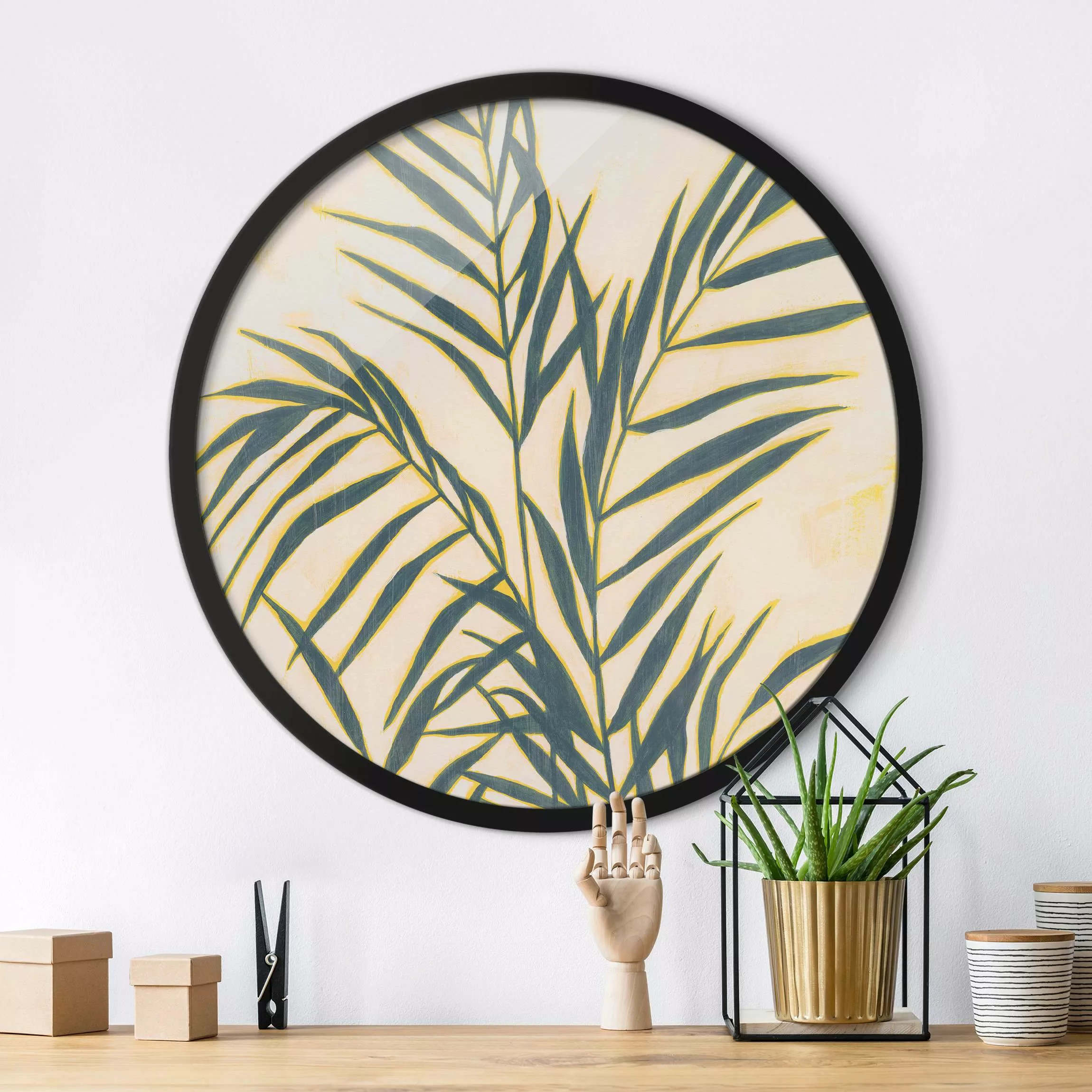 Rundes Gerahmtes Bild Palmenwedel im Sonnenlicht günstig online kaufen